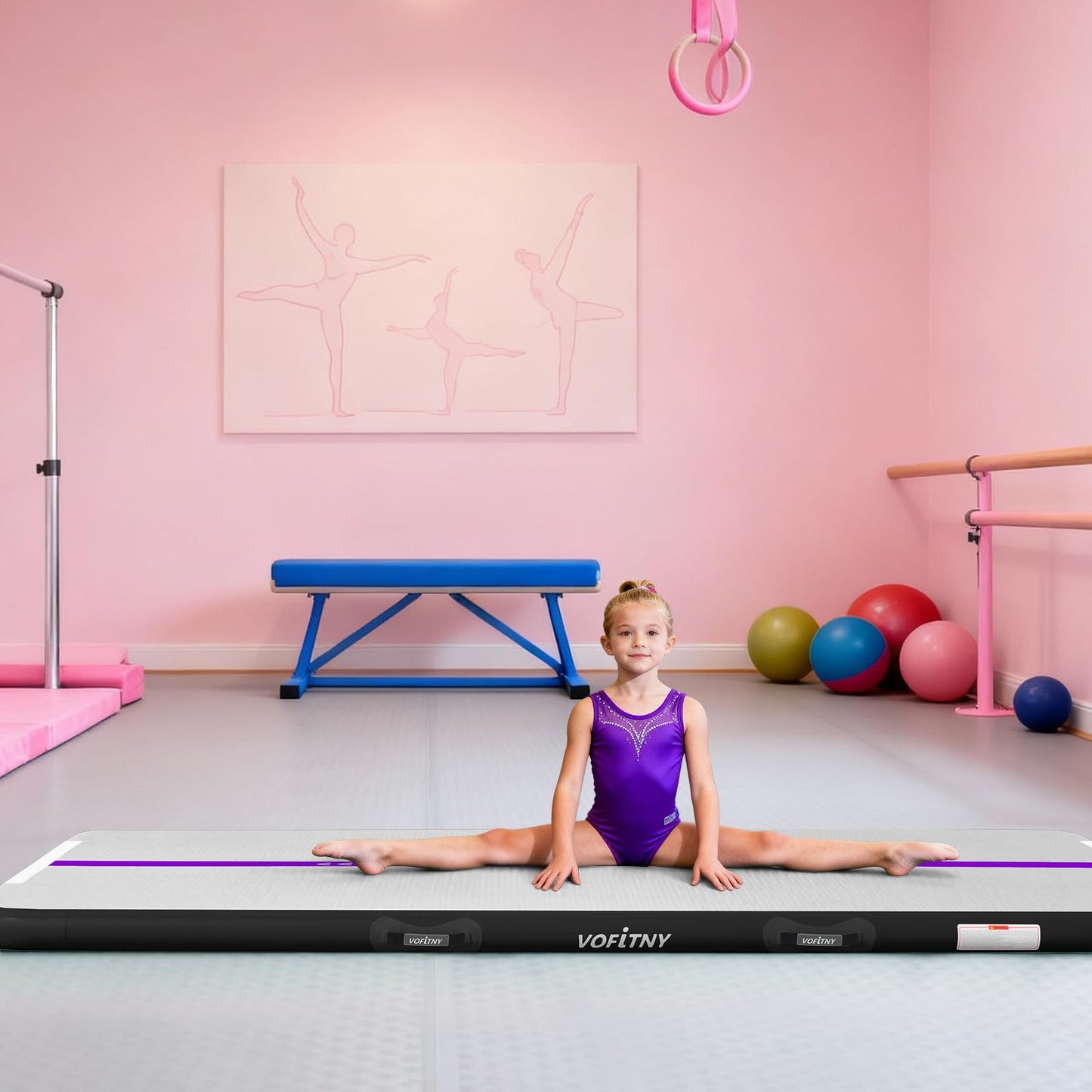16 ft VOFiTNY Inflatable Gym Mats 4'' Thick Air Mat Tumble Track for home/gymnastics/cheer/tumbling