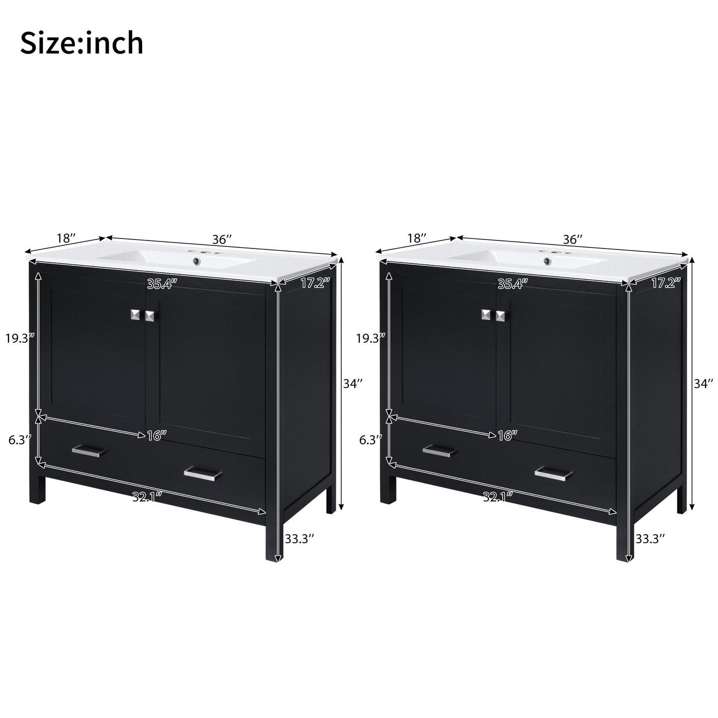 Favfurish 72" Double Bathroom Vanity with Ceramic Sink,Free Standing Single Basin Vanity Set w/Storage Shelves & Divided Drawer,Soft-Close Doors,Bathroom Storage Solution,Mirror Not Included,Black