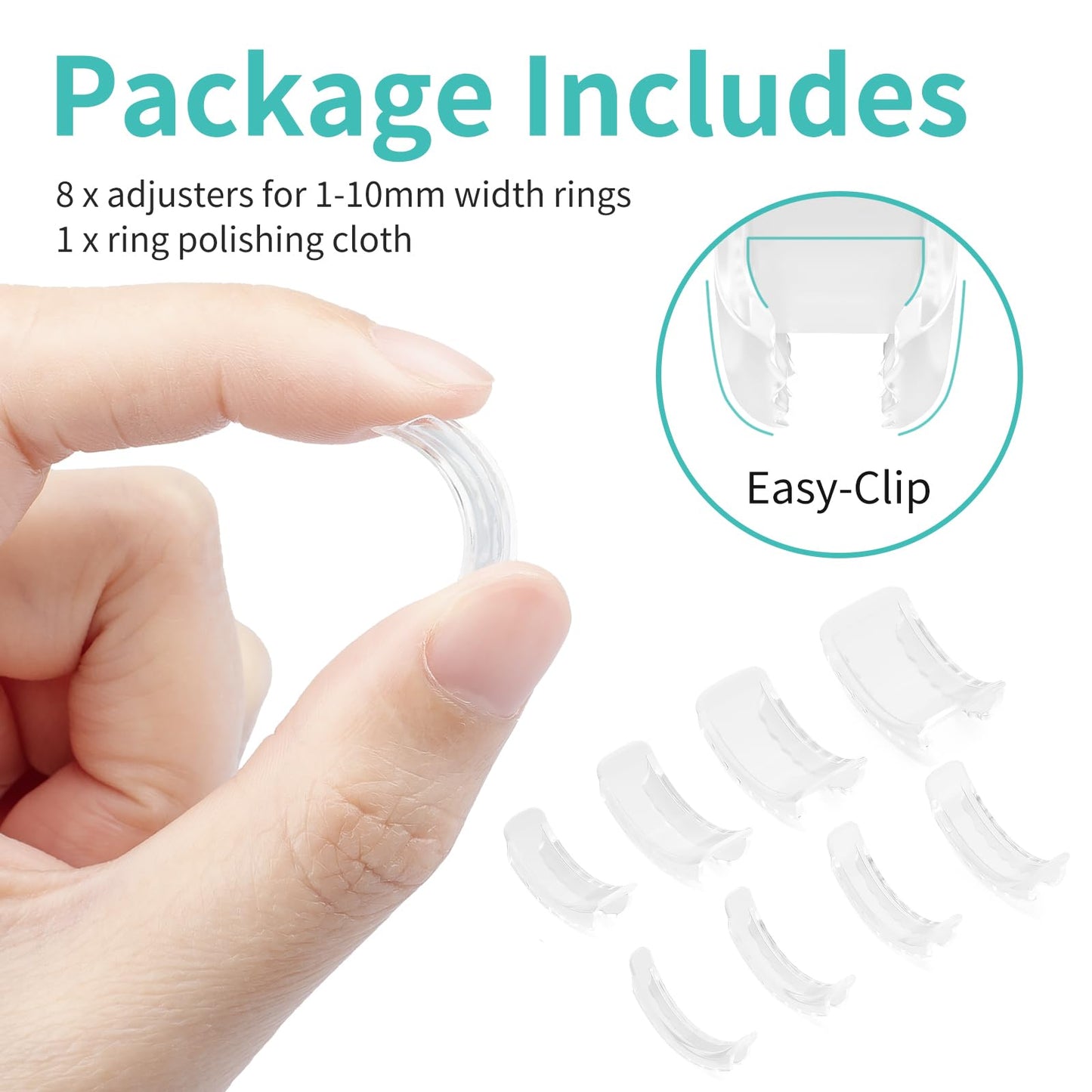 Ring Sizers for Loose Rings, 8 Pack 8 Sizes, Ring Size Adjuster, Invisible Ring Guards for Women and Men, Ring Resizer with Polishing Cloth,Fits Bands Width to 1-8mm