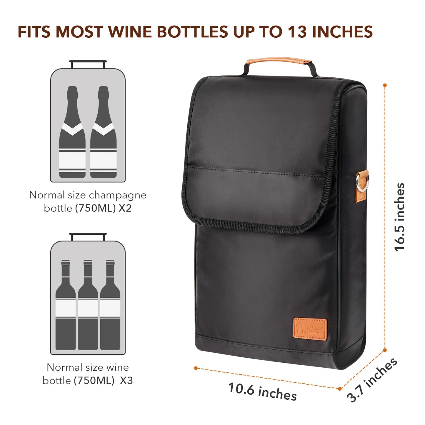 Philiva 3 Bottle Wine Tote Bag with Tumblers and Opener, Portable Wine Carrier Purse for Travel/Picnic/Beach/Pool/Events/Hiking, Gift for Women Men, Black