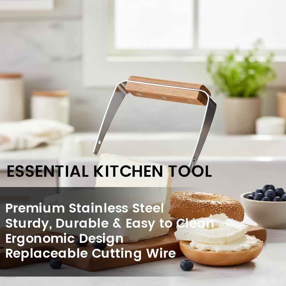 2 Pack Cheese Slicer - Stainless Steel Wire Cheese Slicer with Wooden Handle,Cheese Cutter Wire Board for Hard and Block Cheese,Manual Cheese Slicer,Cheese Cutting Board with Wire Cutter