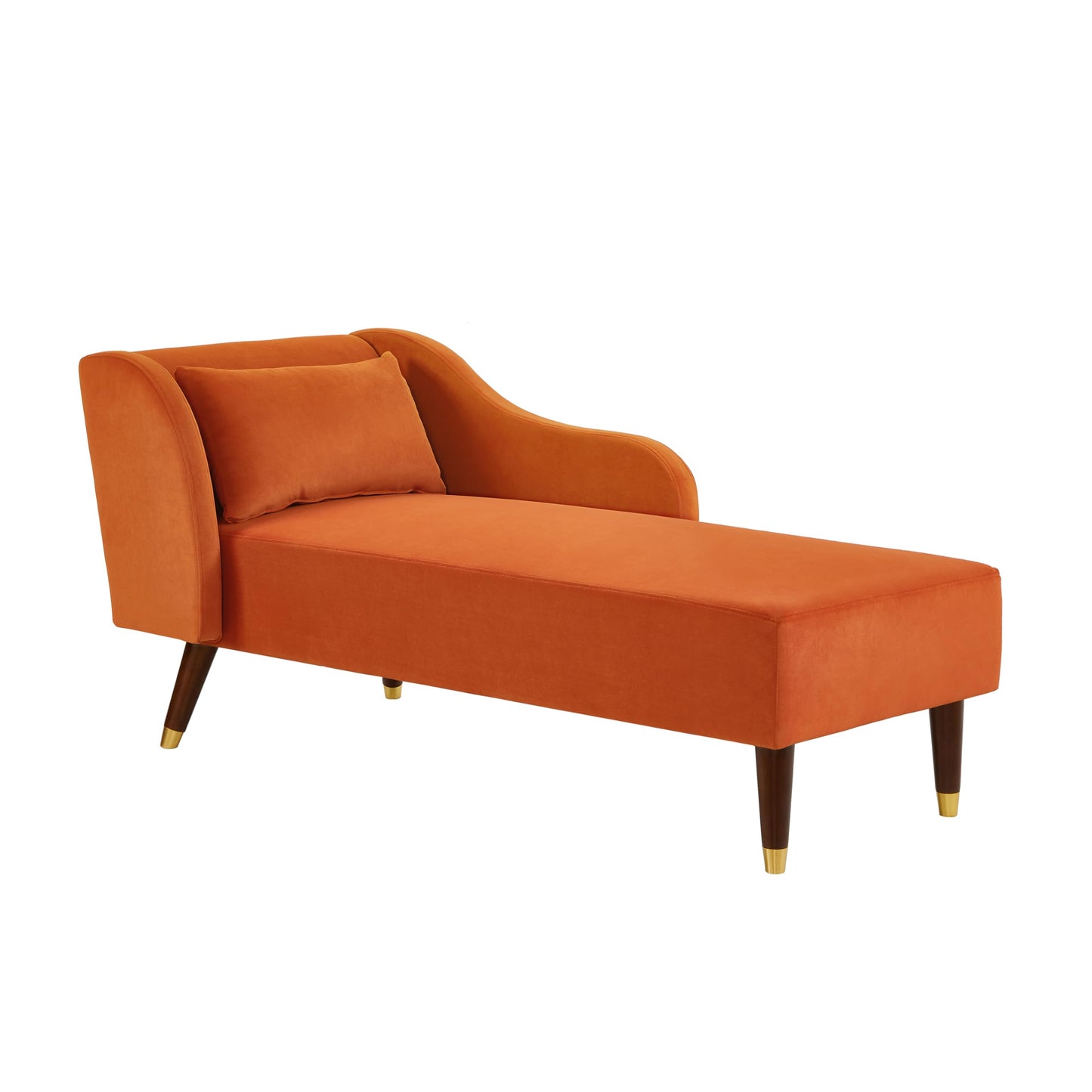 GDFStudio Upholstered Chaise Lounge Chair Indoor, Modern Velvet Recliner Lounge Chair with Removable Pillows, Gold Wood Legs, Backrest & Armrest, Reading Chaise Chair for Living Room Bedroom, Orange