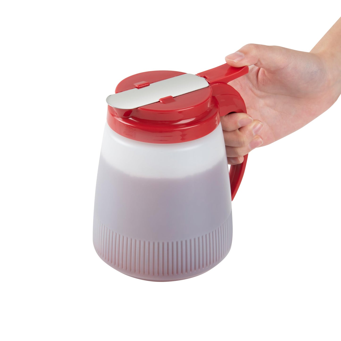 Restaurantware-Chef 101 32 Ounce All Purpose Syrup Dispenser, 1 Honey Dispenser - Red Top, Stainless Steel Slide Cover, Plastic Pancake Syrup Bottle, Perfect For Diners, Restaurants, Home