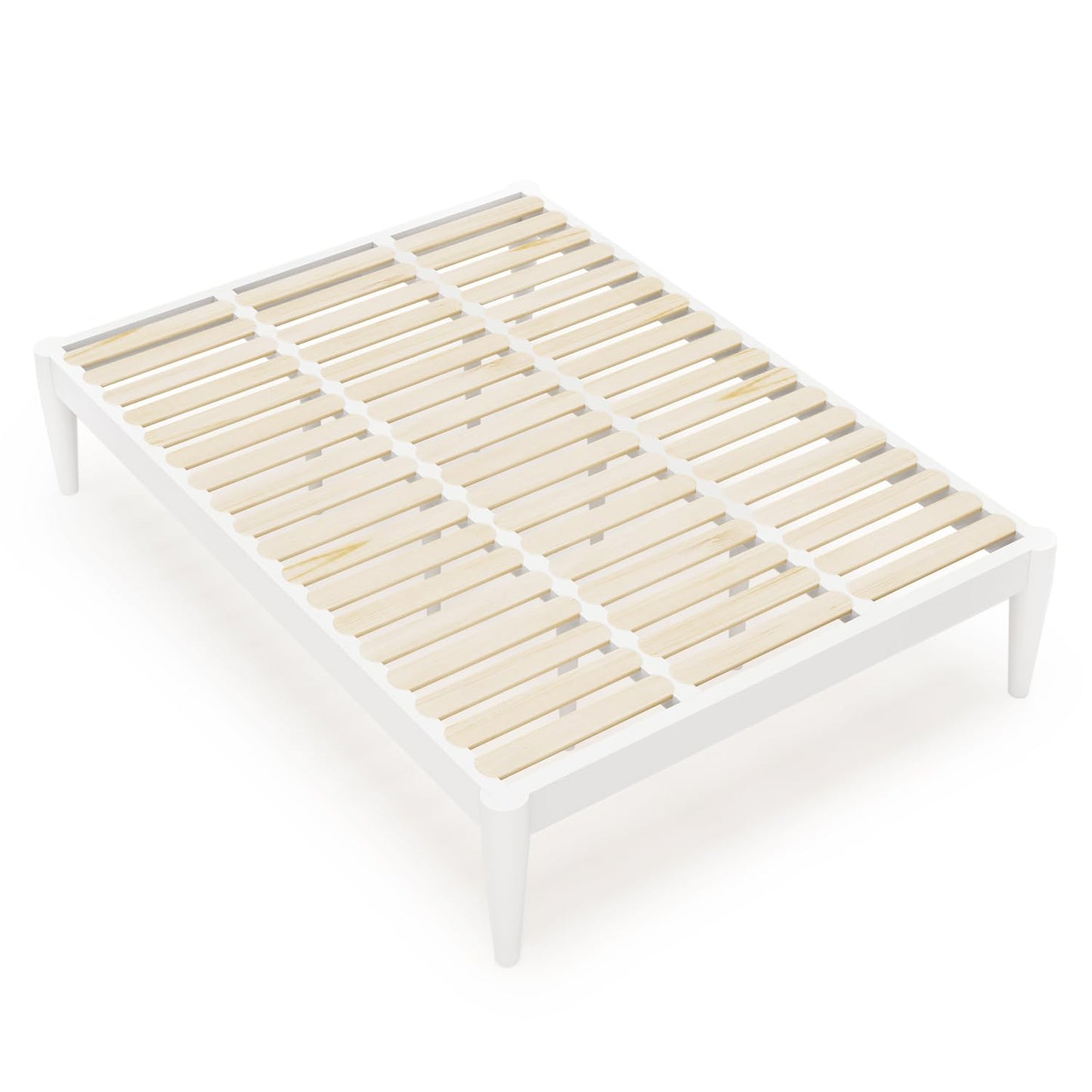 IOTXY Full Platform Bed Frame - Solid Wood 16-Inch Height Mattress Foundation Base with Densely Slats and Heavy-Duty Support Legs, No Box Spring Needed, White