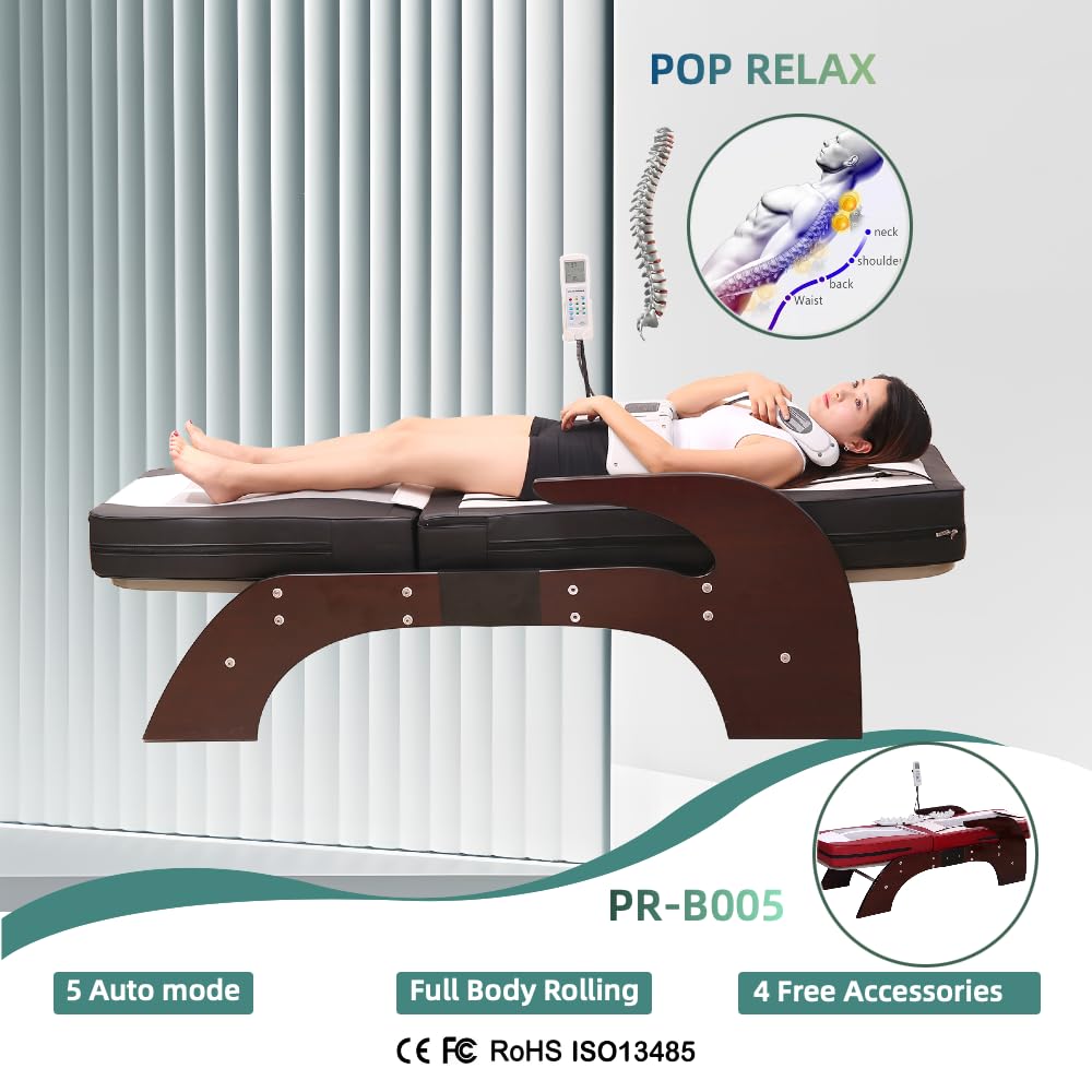 POP RELAX Far Infrared Thermal Therapy Full Body Neck Spine Leg Acupressure Electric Automatic Jade Roller Massage Bed Table -Tourmaline Jade Massage Bed