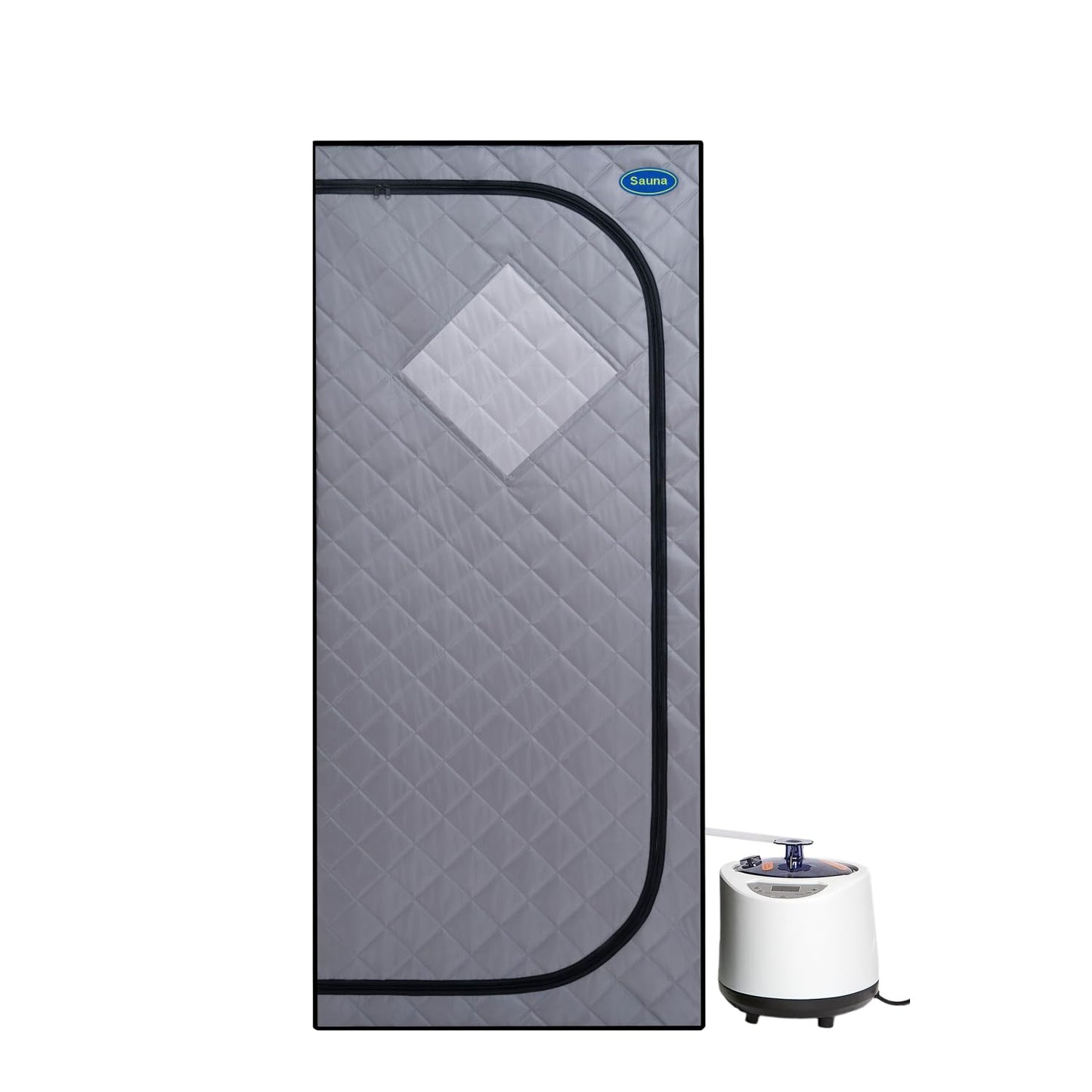 Full Size Portable Grey Steam Sauna Tent–Personal Home Spa, with Steam Generator, Remote Control, Foldable Chair, Timer and PVC Pipe Connector Easy to Install.Fast Heating, with Fcc Certification