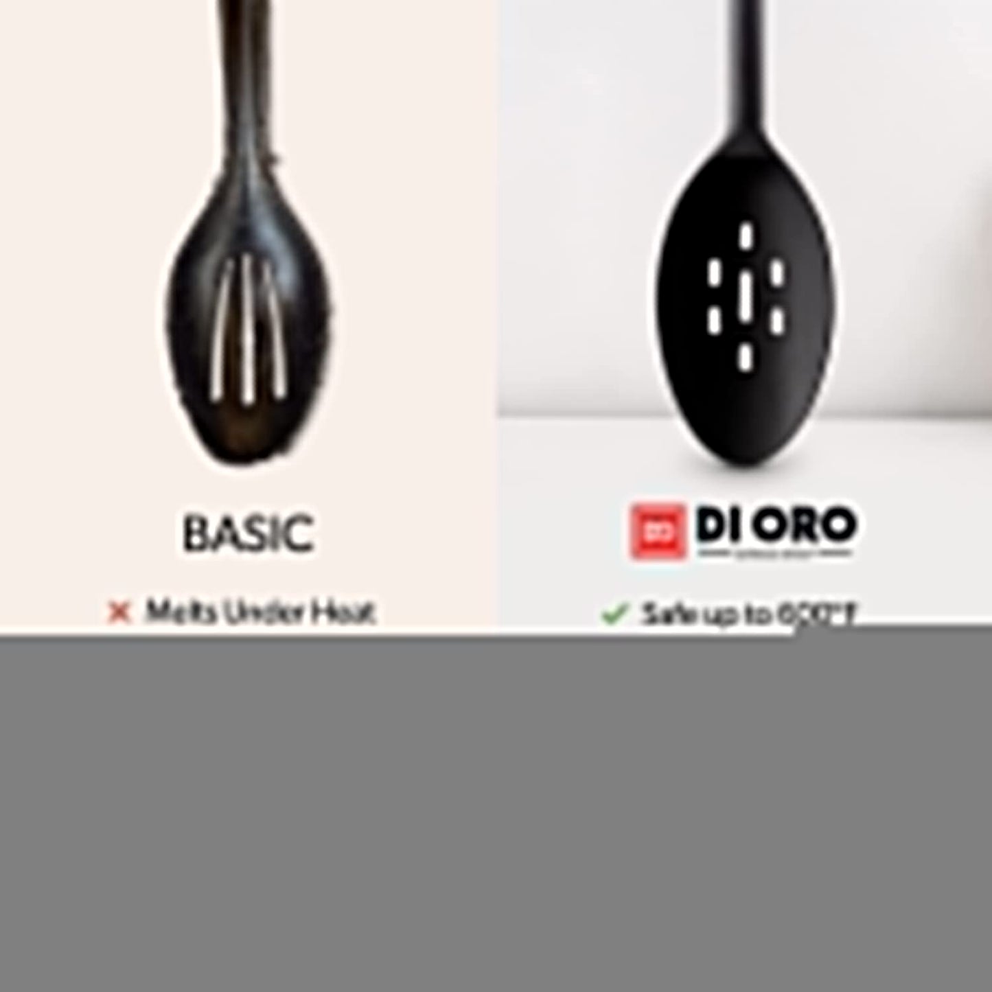 DI ORO Silicone Spoons for Cooking - Large Kitchen Spoons for Mixing, Serving, & Stirring - 600°F Heat-Resistant Non Stick Utensils – Big Solid & Slotted - Dishwasher Safe (2pc, Black)