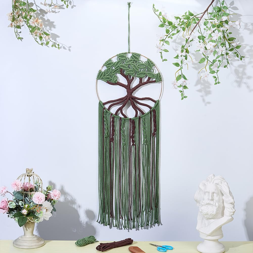 ACRNIGHEET DIY Macrame Kit for Adults Beginners Handmade Green Tree of Life DIY Boho Macrame Wall Hanging Ornaments with Macrame Supplies Macrame Wall Hanging Kit for Home Decor
