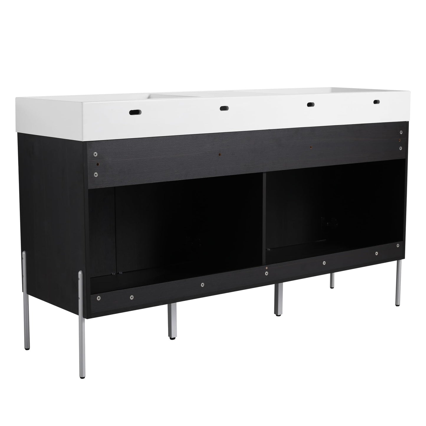 KEIKI 60" Freestanding Bathroom Vanity with Resin Double Sink, Modern Bathroom Storage Cabinet with Soft Closing Doors & Solid Metal Legs, 60 inches Double Sink Bathroom Vanity with 45° Bevel Handle