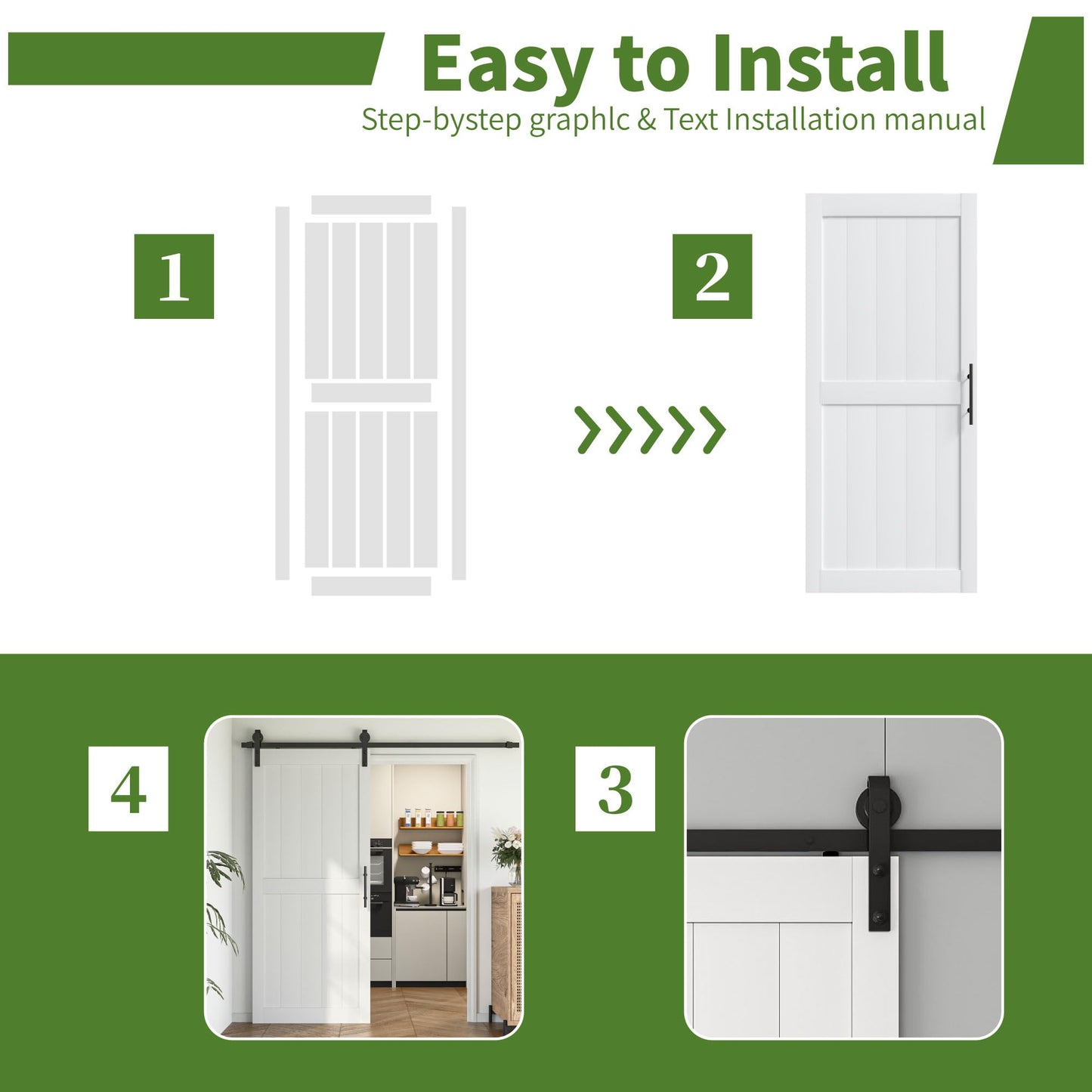 Romeday "30 x 80" Sliding Barn Door with 4FT Hardware Kit Included & Handle,Solid Wood Covered with Waterproof PVC Surface,DIY Assembly,Easy Install White