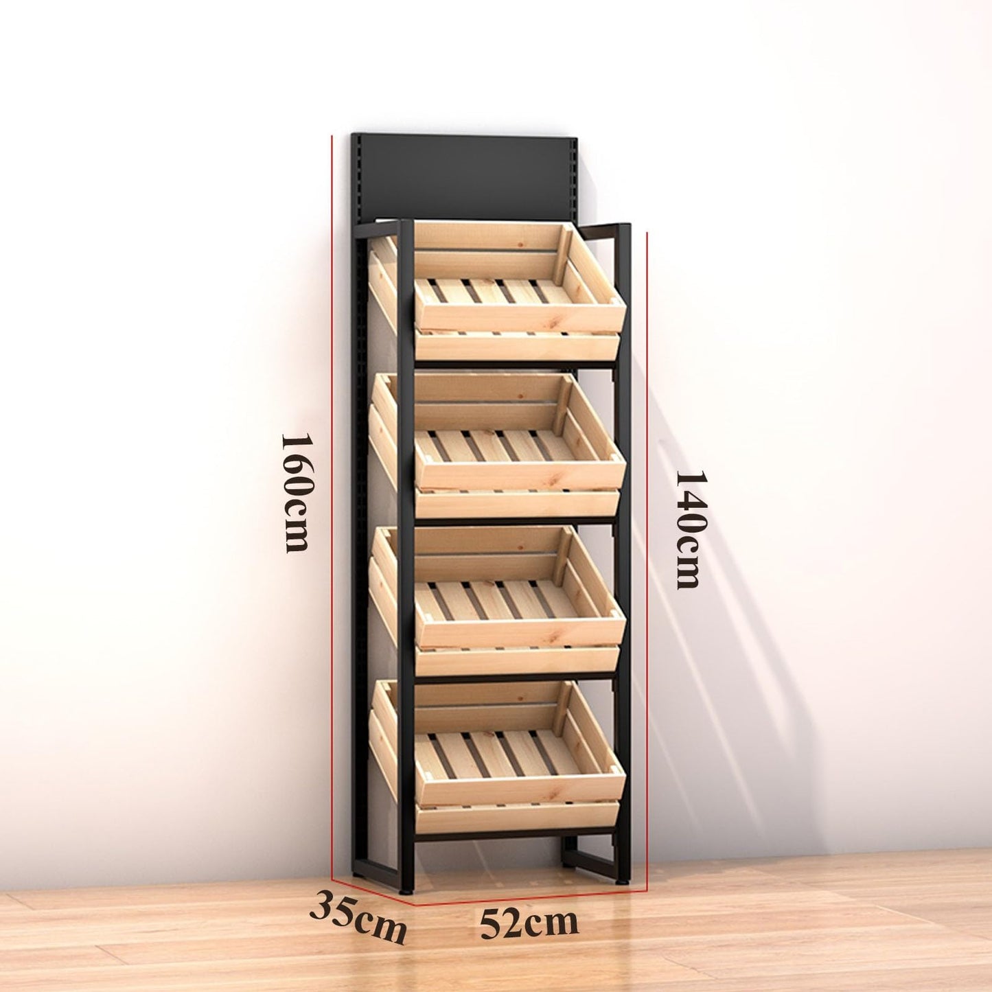 3/4 Tier Fruits & Vegetables Kitchen Shelf Rack Display,Large Solid Wood Retail Snack Stand,for Commercial Supermarket, Floor Multi-layer Storage Frame,Produce Holder For Onion Potato Storage(C,4 Tier