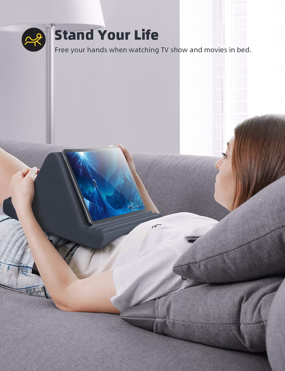 Lamicall Tablet Pillow Stand, Pillow Soft Pad for Lap - Tablet Holder Dock for Bed with 6 Viewing Angles, for 4-13" Tablets, Like iPad Pro 11, 13, Air, Mini, Kindle, Galaxy Tab, E-Reader, Dark Gray