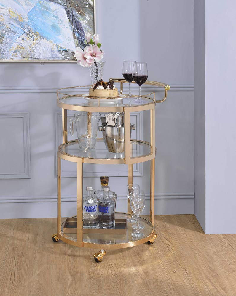 ACME Furniture Madelina cart, Gold & Clear Glass