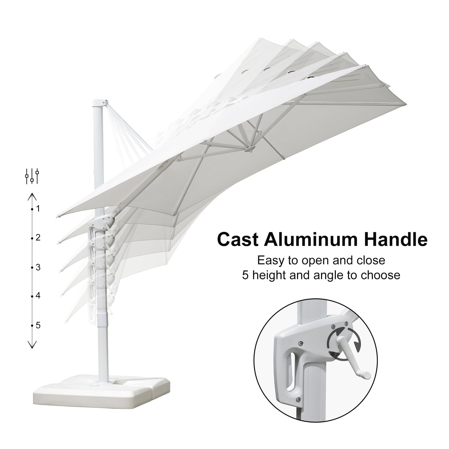 PURPLE LEAF 8 FT White Cantilever Patio Umbrella Aluminum Square Outdoor Offset Umbrella Hanging Windproof with 360° Rotation for Garden Deck Pool, White