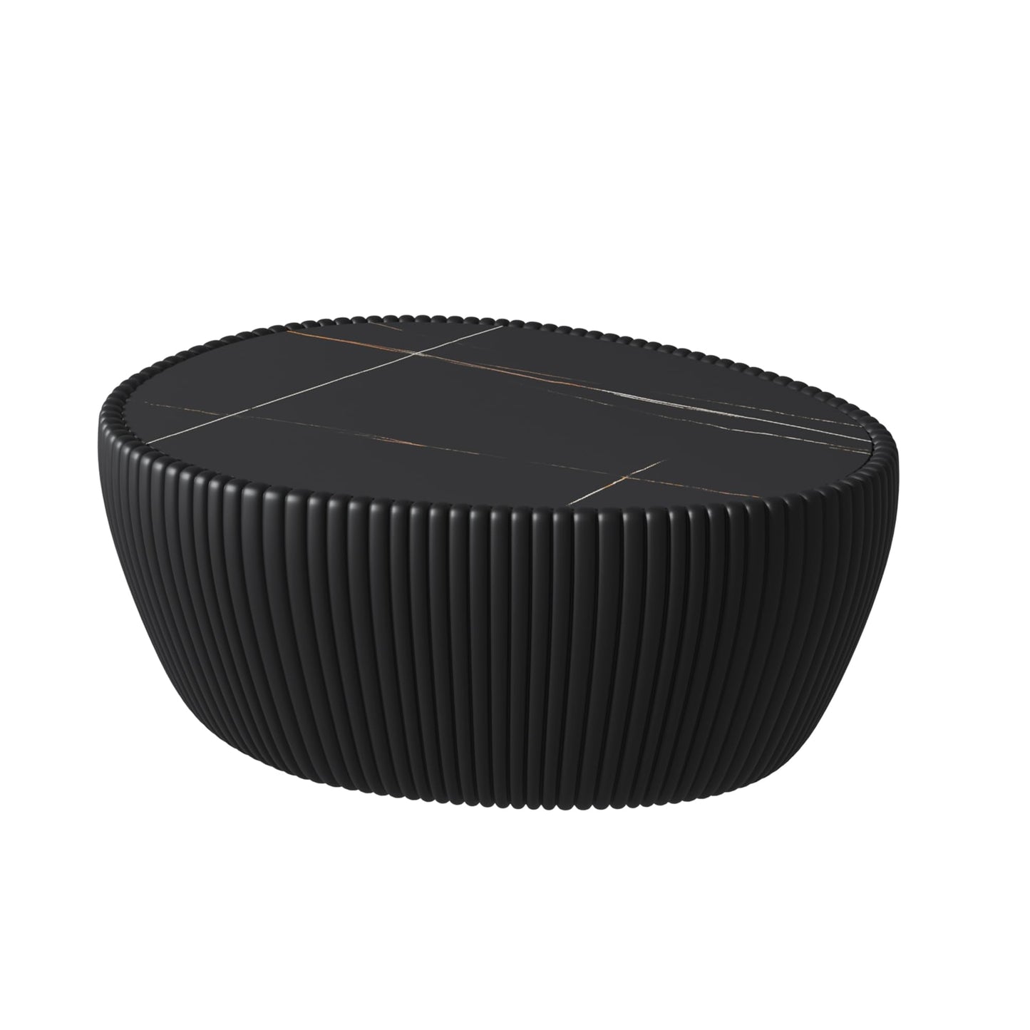 KEIKI 32.1" Goose Eggs Shape Coffee Table, Modern Sofa Side Table with Marble Top & Leather Wrap, Small End Table for Living Room, Bedroom, Office, Black