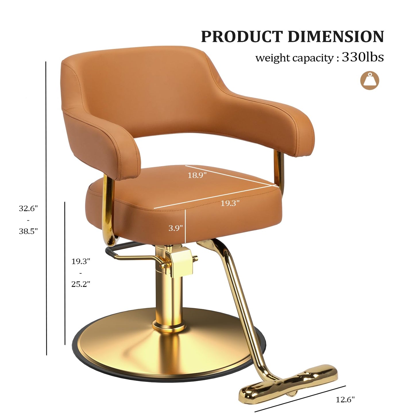 OmySalon Barber Chairs for Barbershop Brown and Gold Styling Chair, Salon Chair for Hair Stylist Heavy Duty Hydraulic Pump, 360°Swivel with Footrest, Hairdressing Home Beauty Spa Braiding Equipment