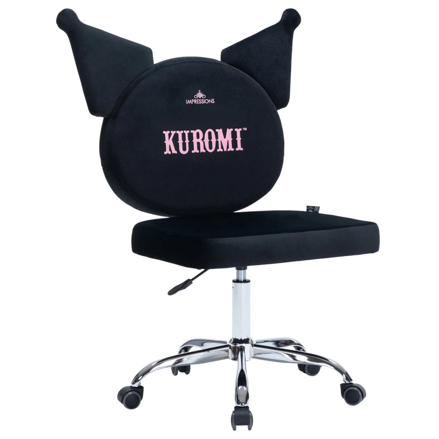 Impressions Vanity Kuromi Swivel Vanity Chair with Wheels | Adjustable Height Silver Metallic Base 360-Degree Spin Armless Padded Cute Velvet Makeup Vanity Chair | Cute Desk Chair for Bedroom, Black