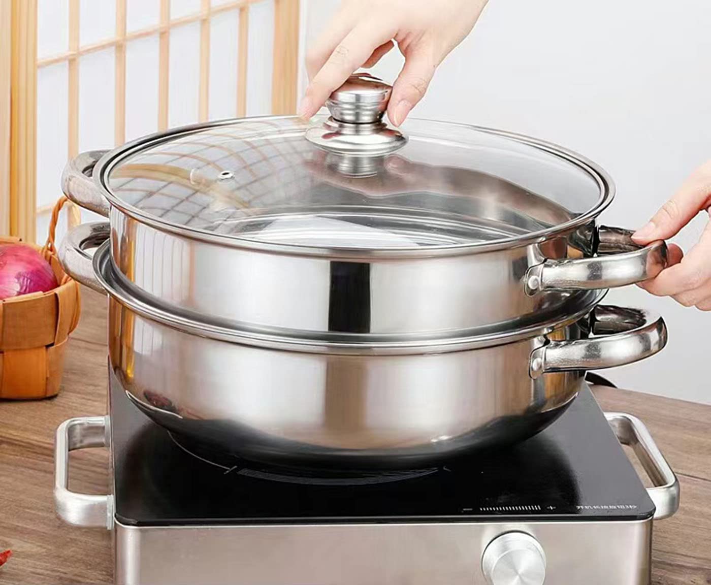 Steamer for Cooking, 5.0 Quarts Stainless Steel Steamer Pot, 2-Tier Food Steam Pots with Lid for Cooking Vegetables, Seafood, Soups, Stews and Pasta, 11 x 6.1 inch