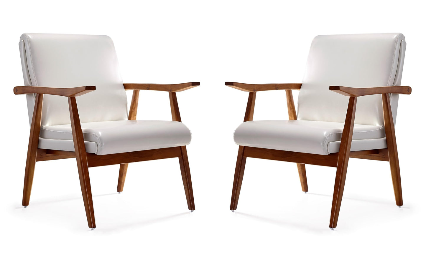 Manhattan Comfort Archduke Mid Century Modern Accent Chair, Fully Assembled, Made of Beech Wood Frame, Upholstered in Faux Leather, Ideal for Living Room, Set of 1, White