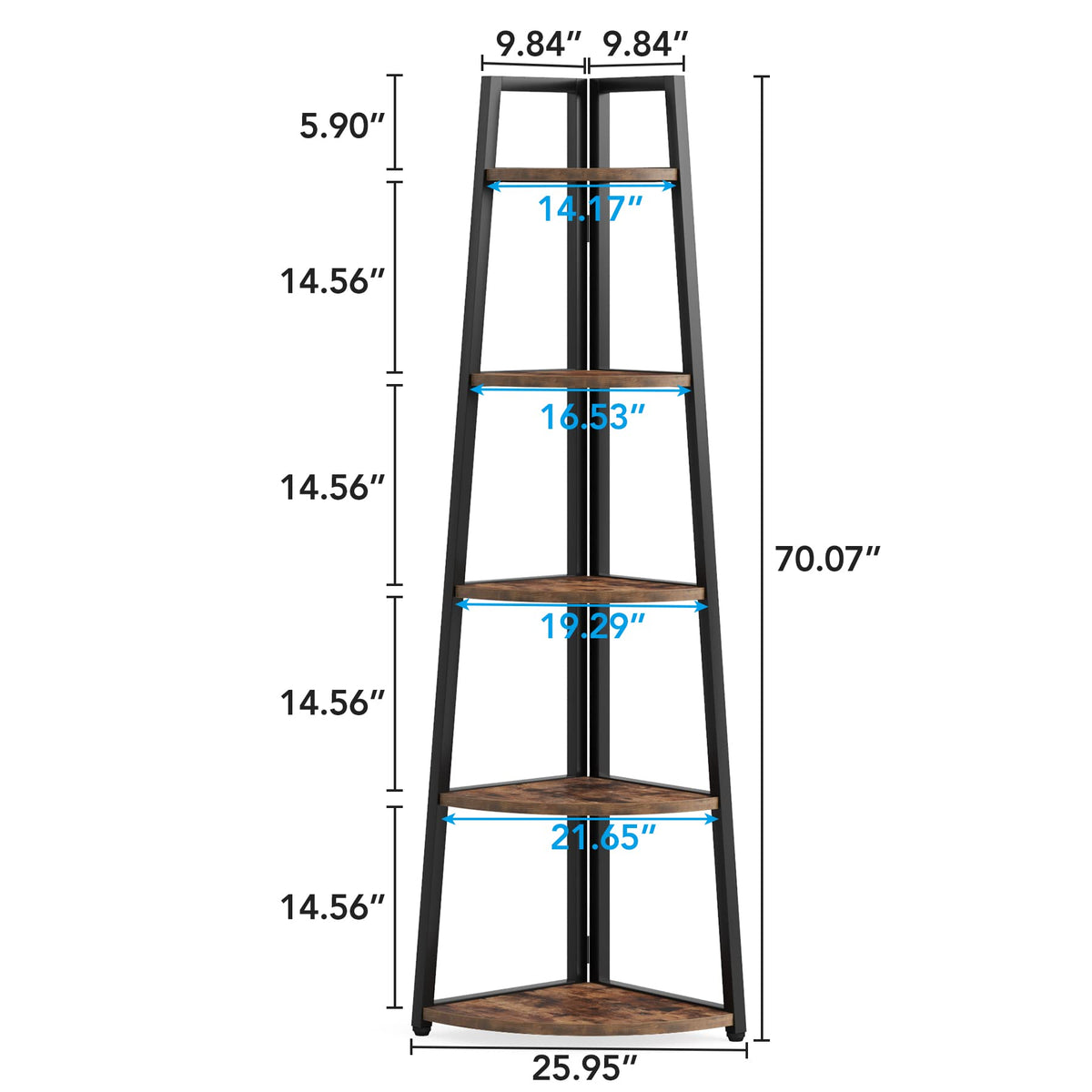 LITTLE TREE 5 Tier Tall Corner Shelf 70 Inch Corner Bookshelf Bookcase for Small Space