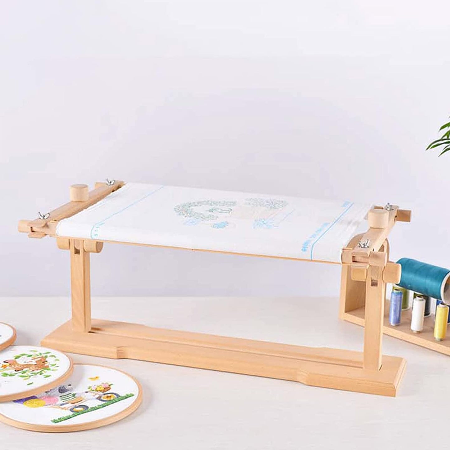 Rotated Embroidery Frame Stand, Adjustable Cross Stitch Scroll Frame, Beech Wood Quilt Frame Needlepoint Holder Floor Table Lap Stand for Stitching Sewing Craft