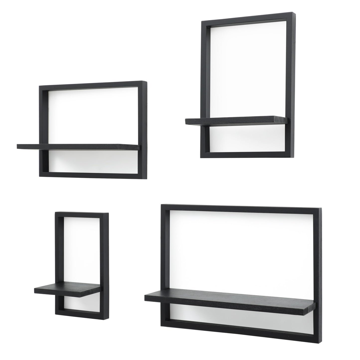PHOENANCEE Square Floating Shelves,Framed Wall Shelf Decorative Set of 4,Modern Plants Hanging Display Art Decor Storage for Livingroom Bedroom Bathroom Farmhouse,Home Light Wood,Rustic Black