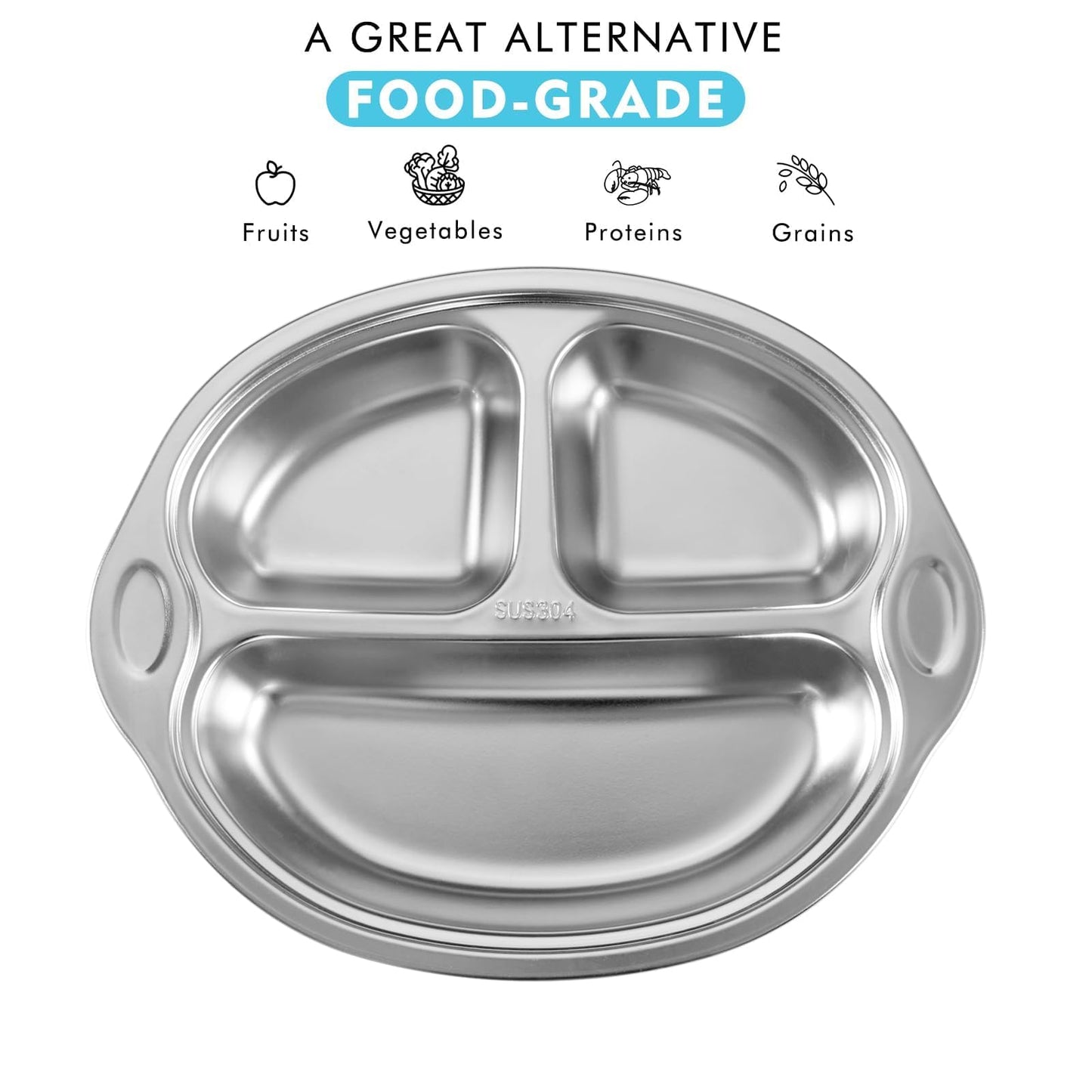 Mrs. Chouยฎ BPA-Free 100% Food-Grade Stainless Steel Baby Plates with Suction Divided Designed for Babies and Toddlers, Ideal for Kids Infant Baby-Led Weaning Toddler Feeding Supplies Dishwasher Safe