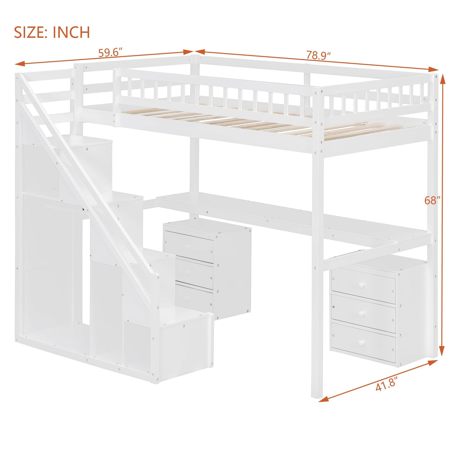 Bellemave Twin Loft Bed with Stairs and Shelves, Wood Loft Bed with Two Chest of Drawers, Wardrobe, LED for Kids, Teens, Adults, White
