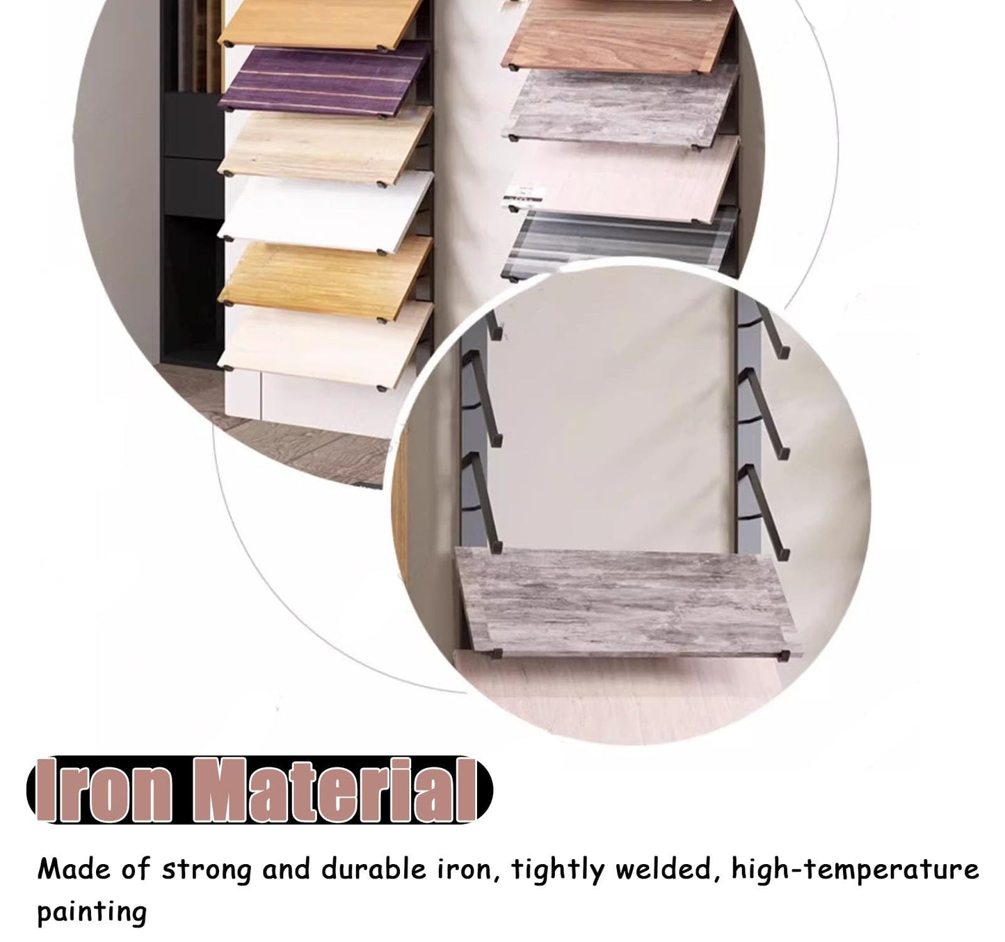 GenSDH Floor Tile Display Stand 11-Tier Wall Shelf for Tiles, Metal Cabinet Door/Wooden Sample Holder, Space-Saving Marble Slab Presentation for Retail, Wall Decoration,Gold