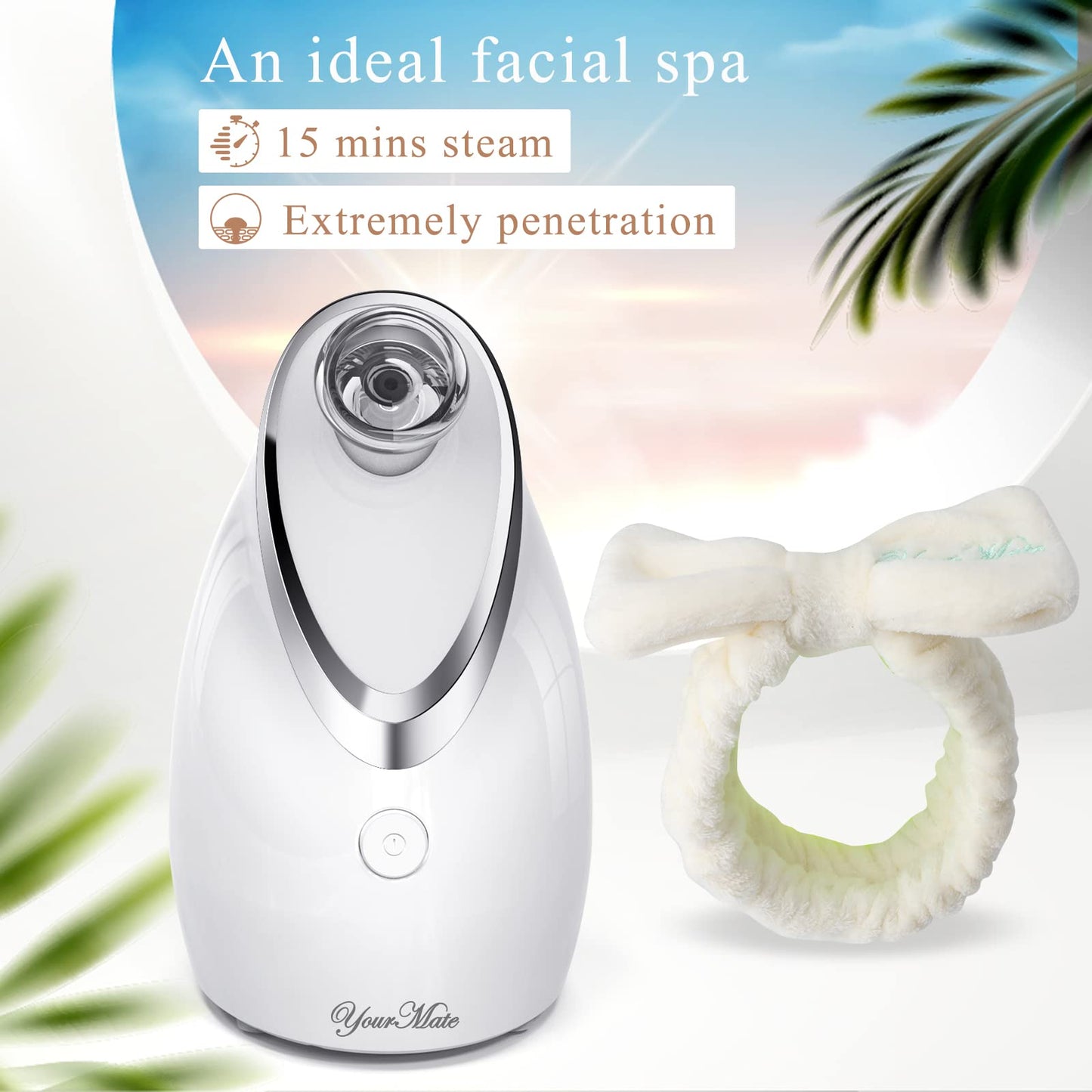 YourMate Facial Steamer Nano Ionic Face Steamer, Adjustable Nozzle with Aromatherapy Warm Mist for Sinuses Moisturizing Humidifier Unclogs Pores, Homeuse Vaporizador Facial (White)
