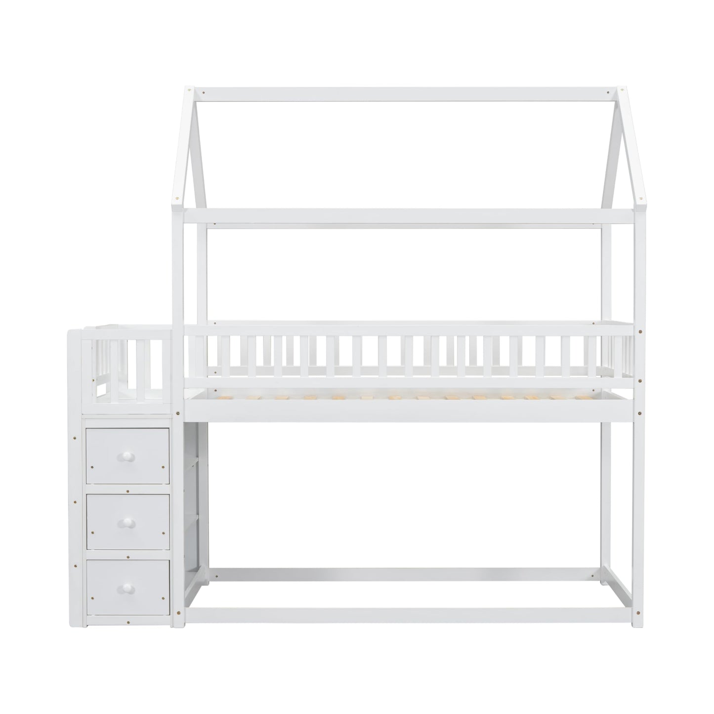 Bellemave Bunk Bed Twin Over Twin, Bunk Bed with Slides and Stairs, House Bunk Bed with roof, Twin bunk Bed for Kids, Teens, Kids bunk beds, White