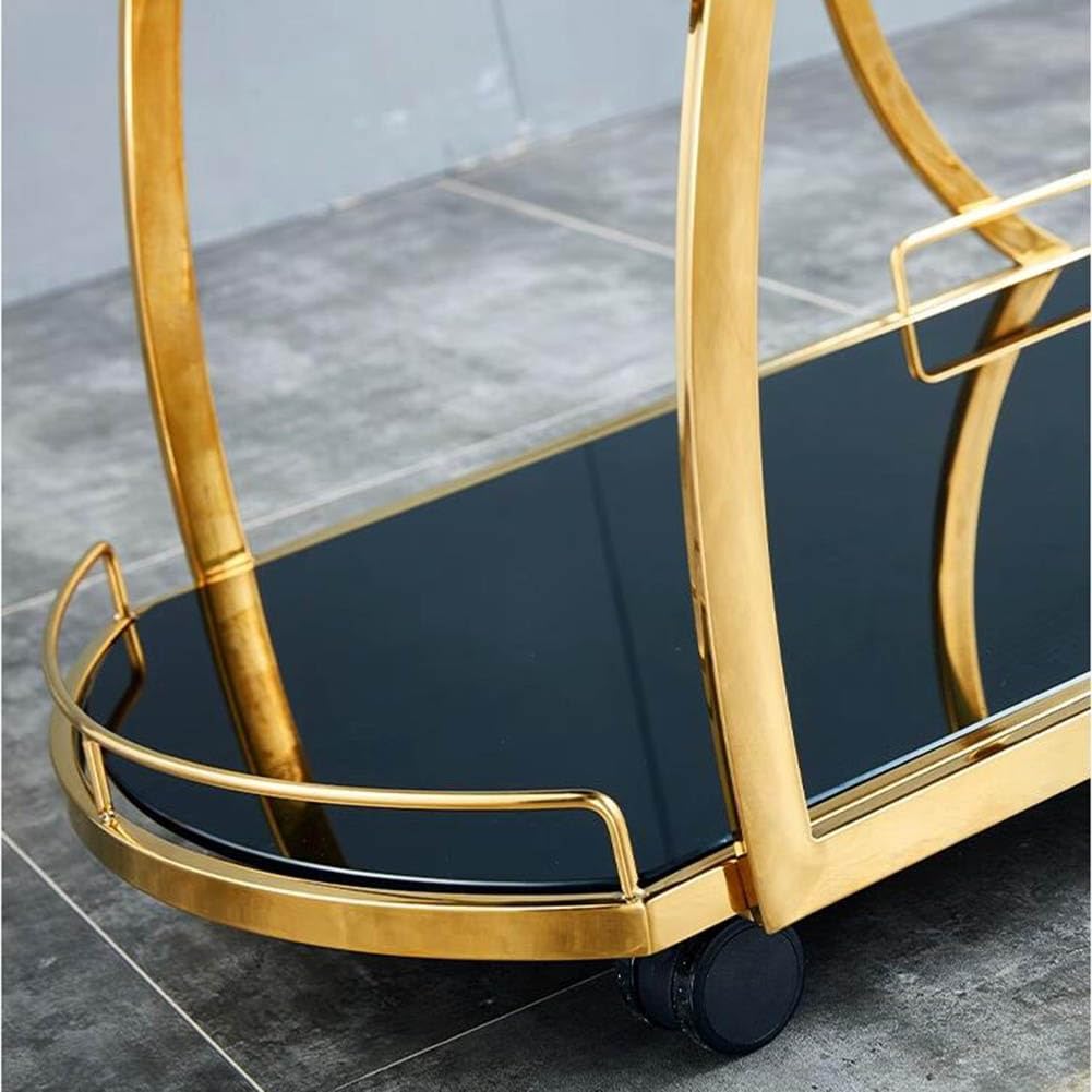 XYWGBMS Storage Cart Wrought Iron Trolley, Hotel Service Car, Restaurant/Bar Dedicated 3-Layer Trolley Tempered Glass Panel Wine Cart, Hot Pot, Storage Cart,Gold-a