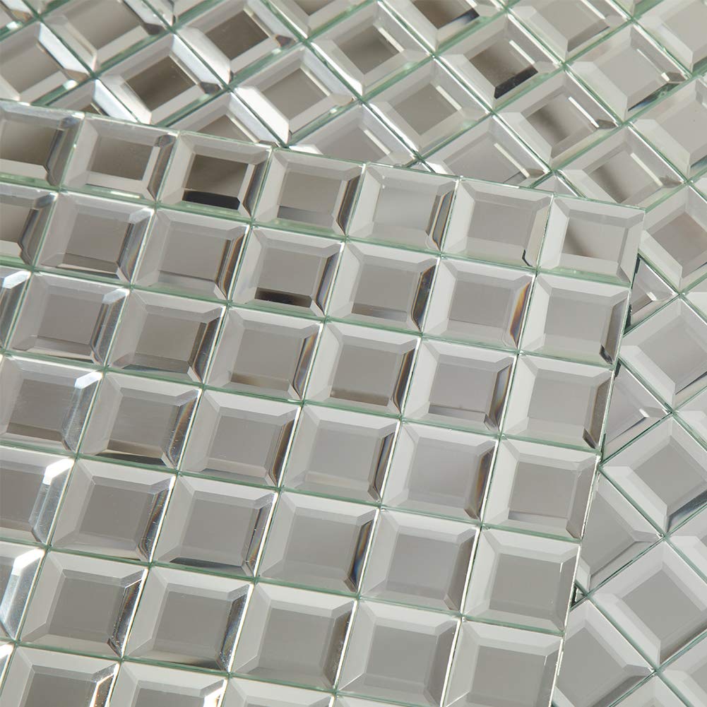 Soulscrafts Mirror Glass Mosaic Tile, 5 Faces Square Beveled Silver Crystal Mirror Backsplash 12x12 Inch Seamless for Kitchen Bathroom 5 Sheets