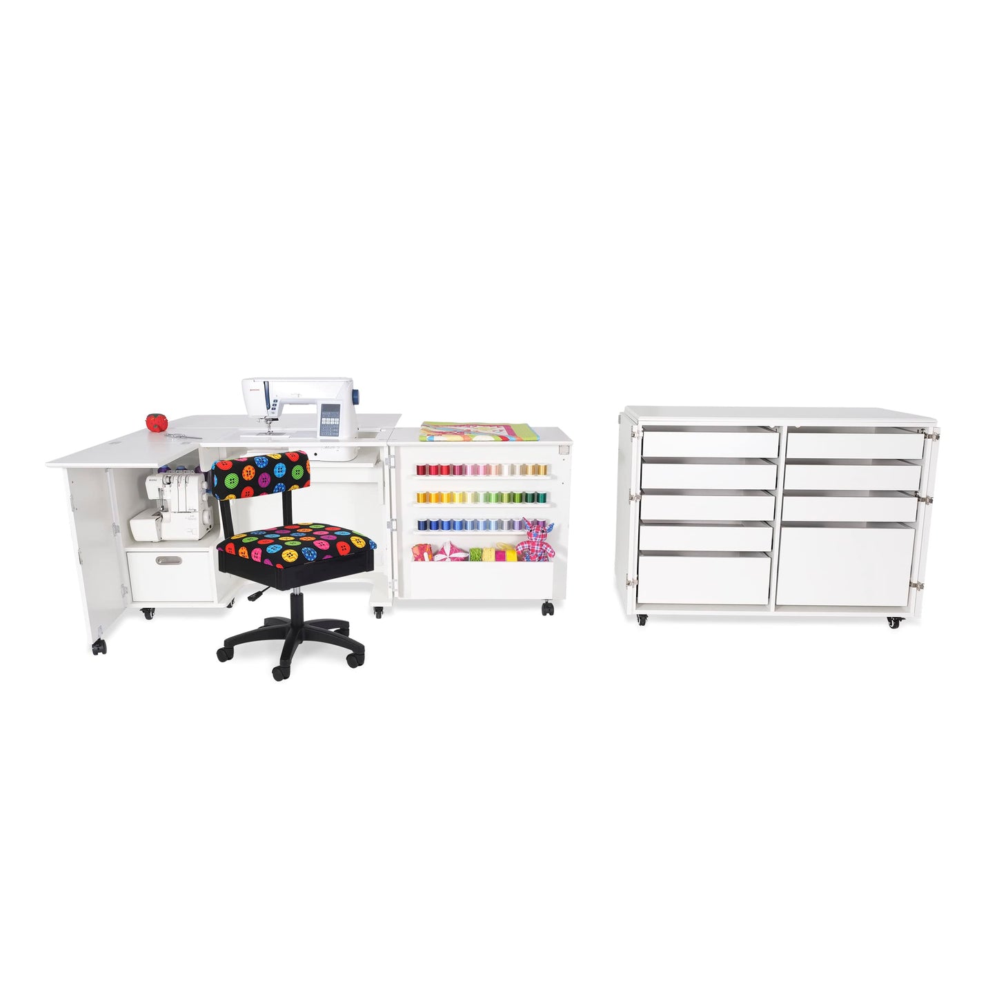 Arrow K8411 Wallaby Kangaroo Sewing, Cutting, Quilting, Crafting Cabinet and Table, Includes Storage and Airlift, Portable with Wheels White Ash Finish