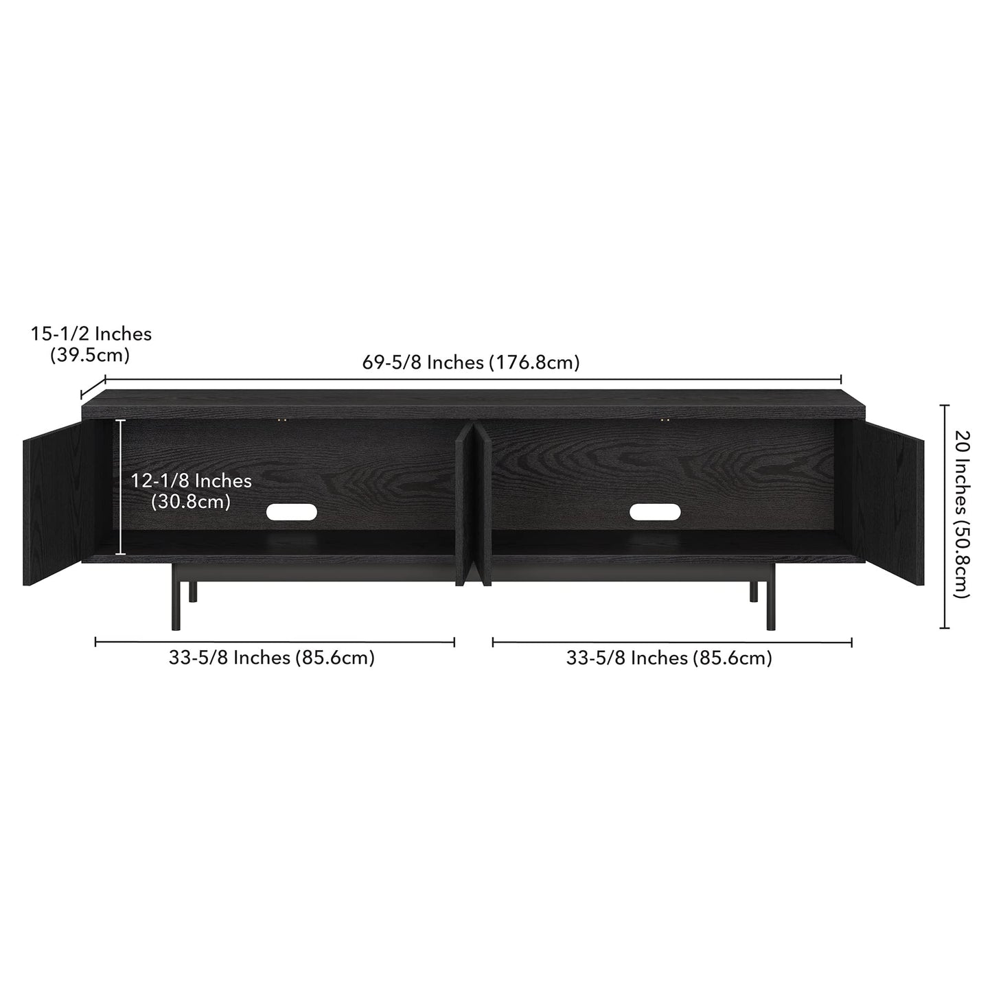 Henn&Hart Fluted TV Stand for TVs up to 75" with 2 Open-Concept Ribbed Storage Cabinets for Living Room, Family Room, or Office, Natural Black