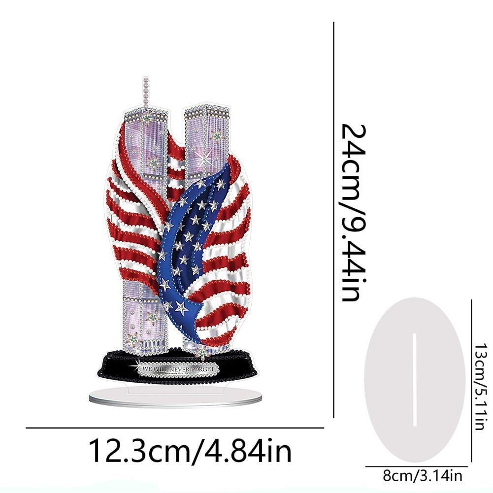 LIULIMI DIY 5d Diamond Painting Kits,Special Shaped Diamond Art Kit for Adults,Stand Up Acrylic Ornament Making kit,Double Sided Diamond Painting,Gift(American Flag/Twin Towers)