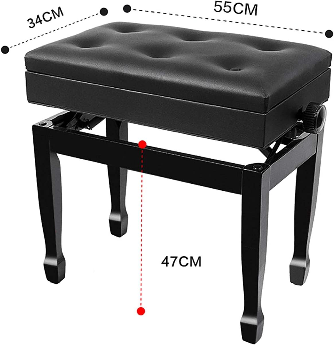 FKTHYO Piano Stool Piano Bench Dressing Table Stool Piano Stool Ergonomic Luxury Wooden Piano Bench Soft Leather Padded Seat, with Book Storage Compartment, Sturdy and Durable,Black