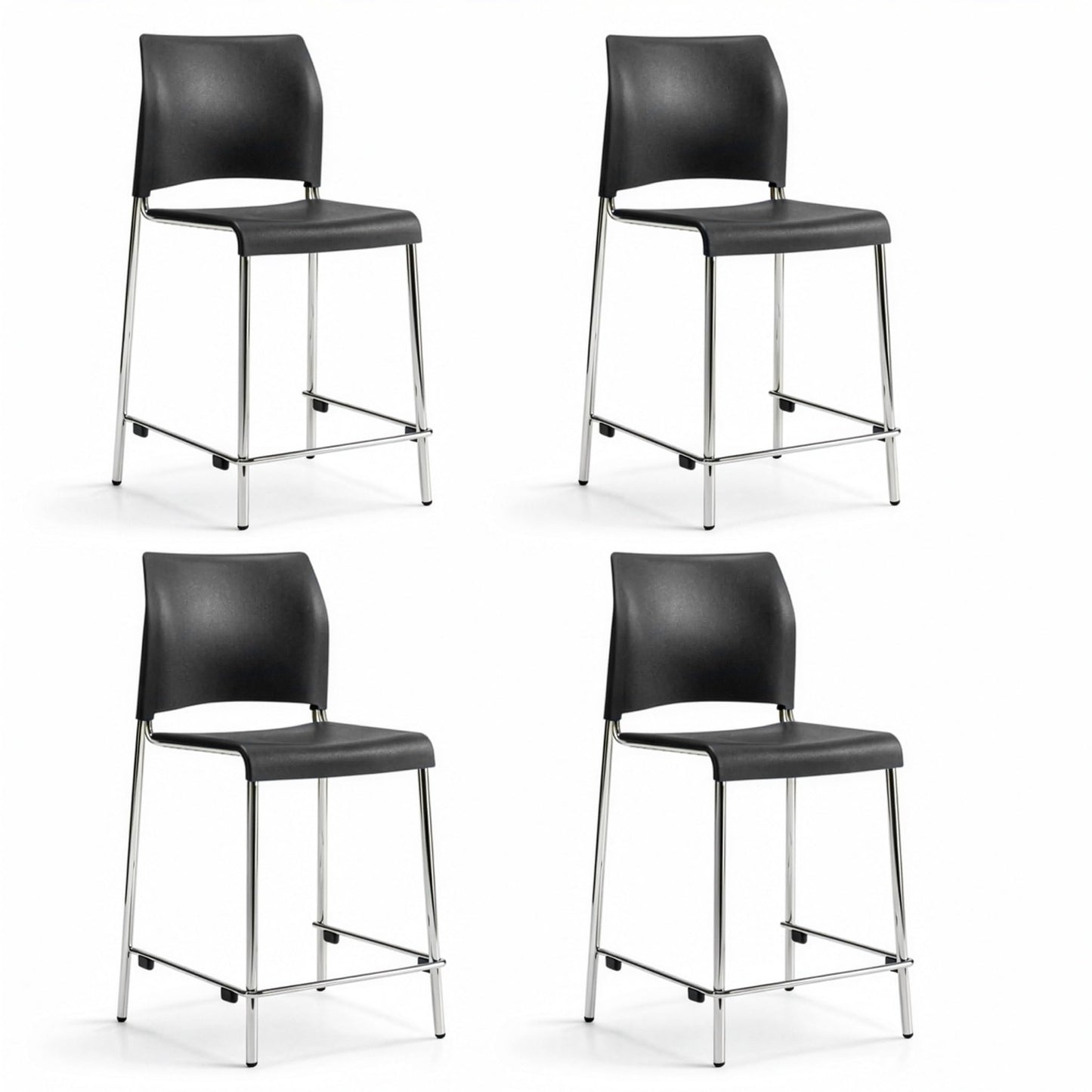 OEF Furnishings OEF8820C-11-20/4 Commercial-Grade Counter Height Stack Chair (Hard Plastic Seat and Back, Dark Gray, Chrome Frame, 4-Pack)