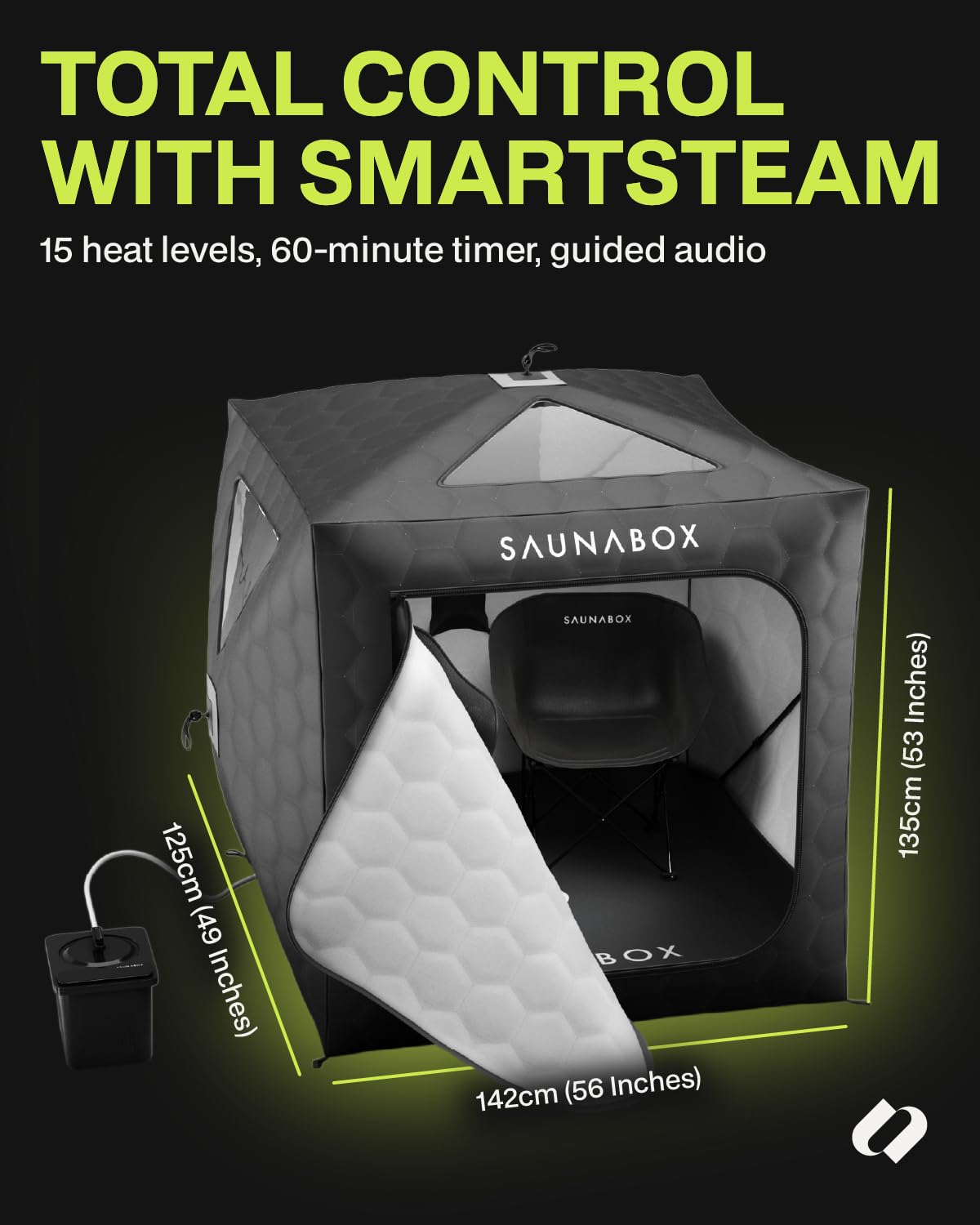 SAUNABOX® XL 2 Person Steam Sauna Tent | Portable Home Sauna Box for Indoor & Outdoor Use | SmartSteam Bluetooth Control | Compact, Quick-Setup & Hygienic for Detox, Relaxation & Recovery