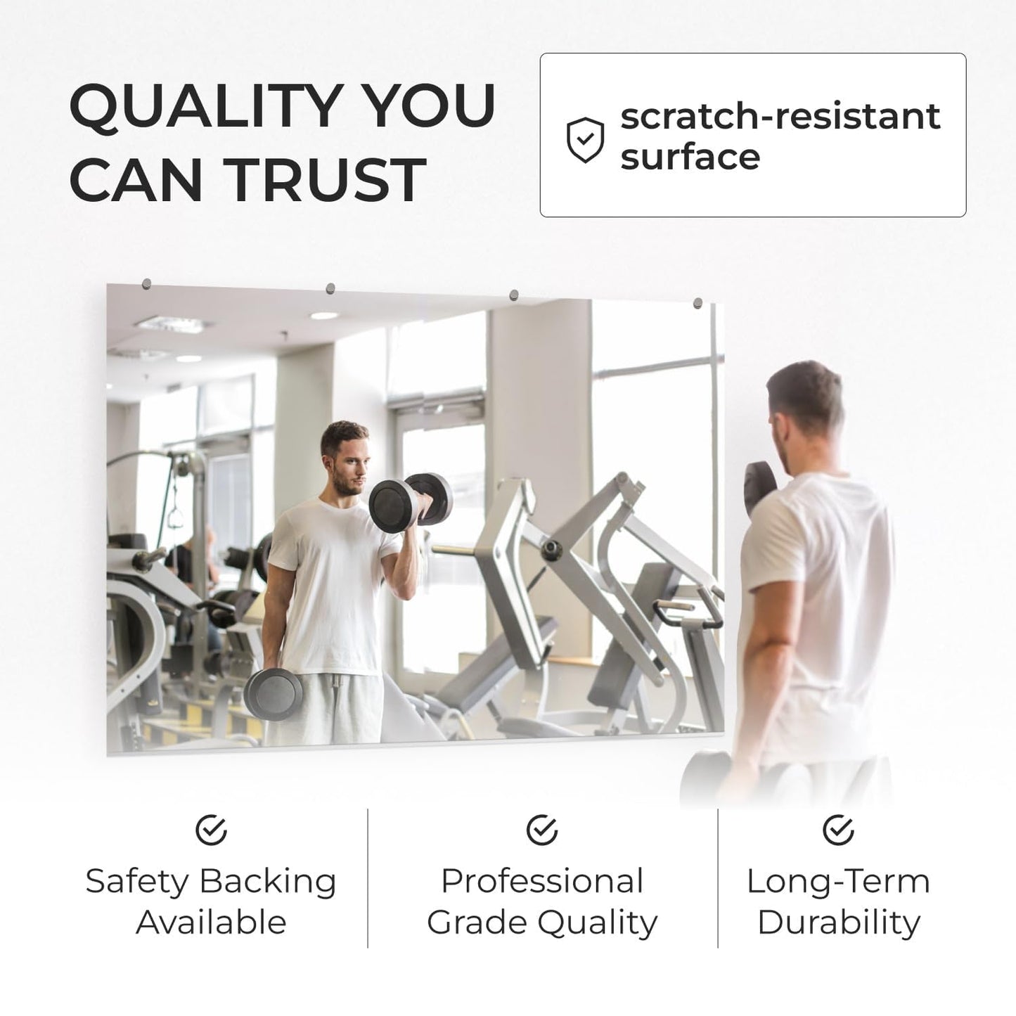 Fab Glass and Mirror Large Gym Mirror for Home Gym 48x32 - Full Length Ultra-Clear Annealed Glass Wall Mount - DIY Workout Display with Safety Backing - 1/4 Inch Low-Iron