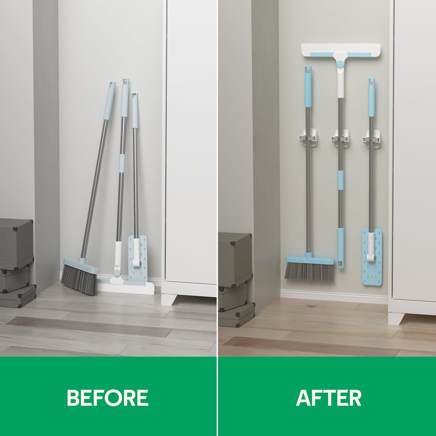 reliahom 5 Pack Broom Holder Wall Mount Mop Grippers No Drilling Self Adhesive Anti-Slip Mop Handle Hanger Dustpan and Broom Organizer Garage Storage Racks-White