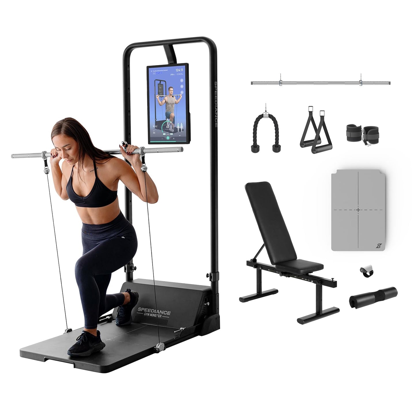 Speediance Gym Monster Works Plus & Smart PowerGrip & Adjustable Barbell Hooks & Extender Belt Attachments & Gym Accessories Organizer Bundle