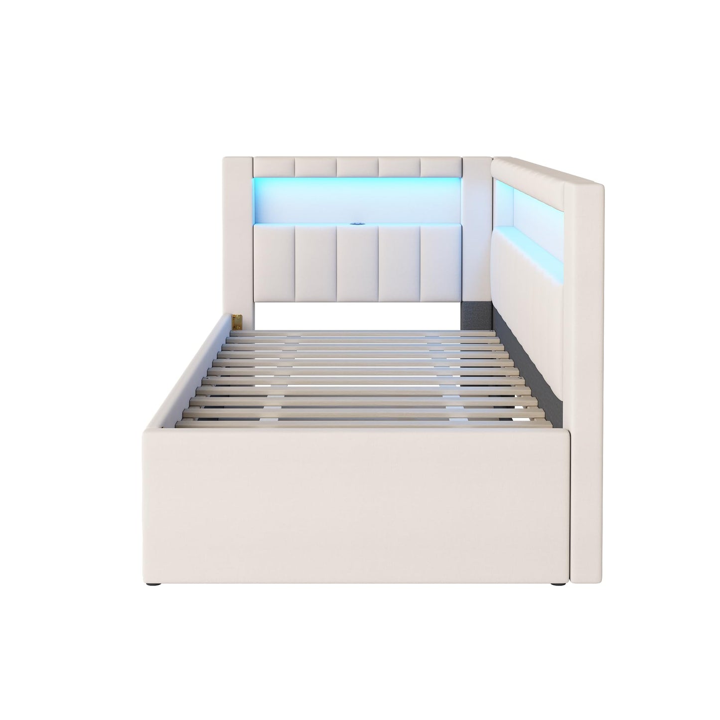 DNYN Upholstered Twin Size Daybed with Trundle for Bedroom,Apartment,Solid Wood Bedframe w/USB Ports & LED Design,Super Save Space & No Box Spring Needed, White