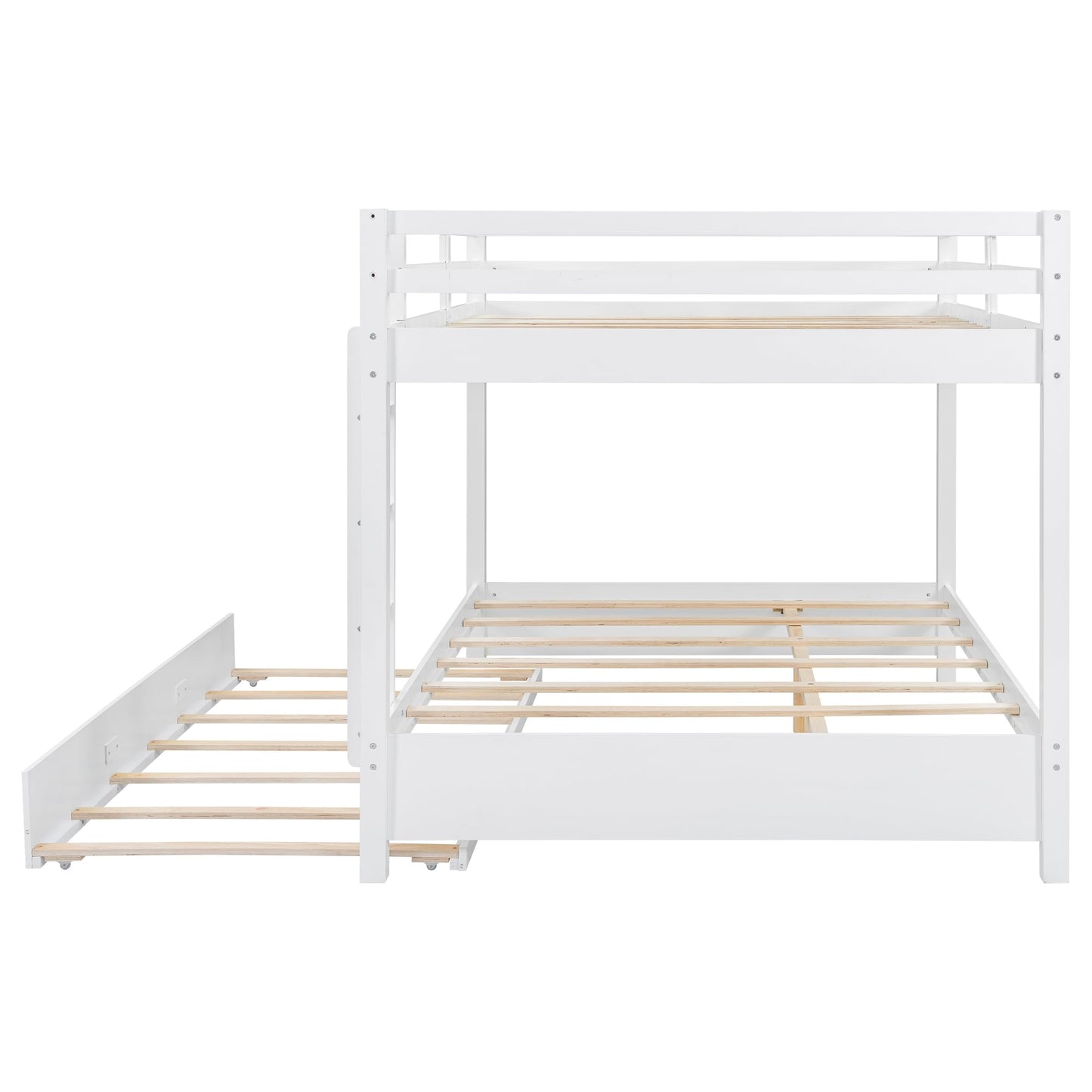 Bellemave Queen Over Queen Size Bunk Bed with Trundle for Kids/Adults,Solid Wood Bunk Bed Frame Queen Size with Ladder & Safety Guardrails,White