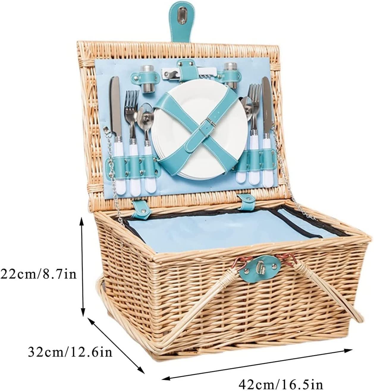 Storage Basket,Wicker Picnic for 4 Persons with Insulation Layer, Outdoor Hand Woven Fruit with Utensils Cutlery, Willow Hamper Service Gift