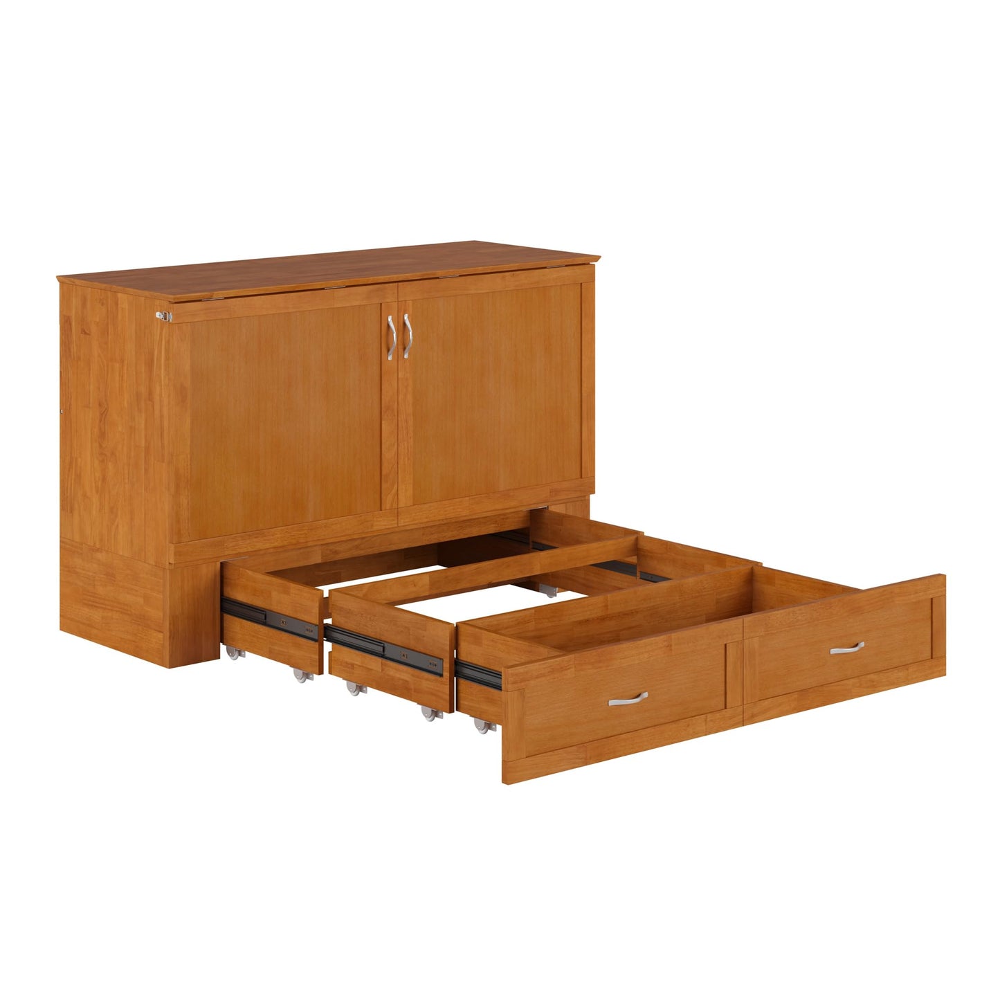 AFI Hamilton Queen Murphy Bed Chest with Mattress, Storage, and Built-in Charger in Light Toffee