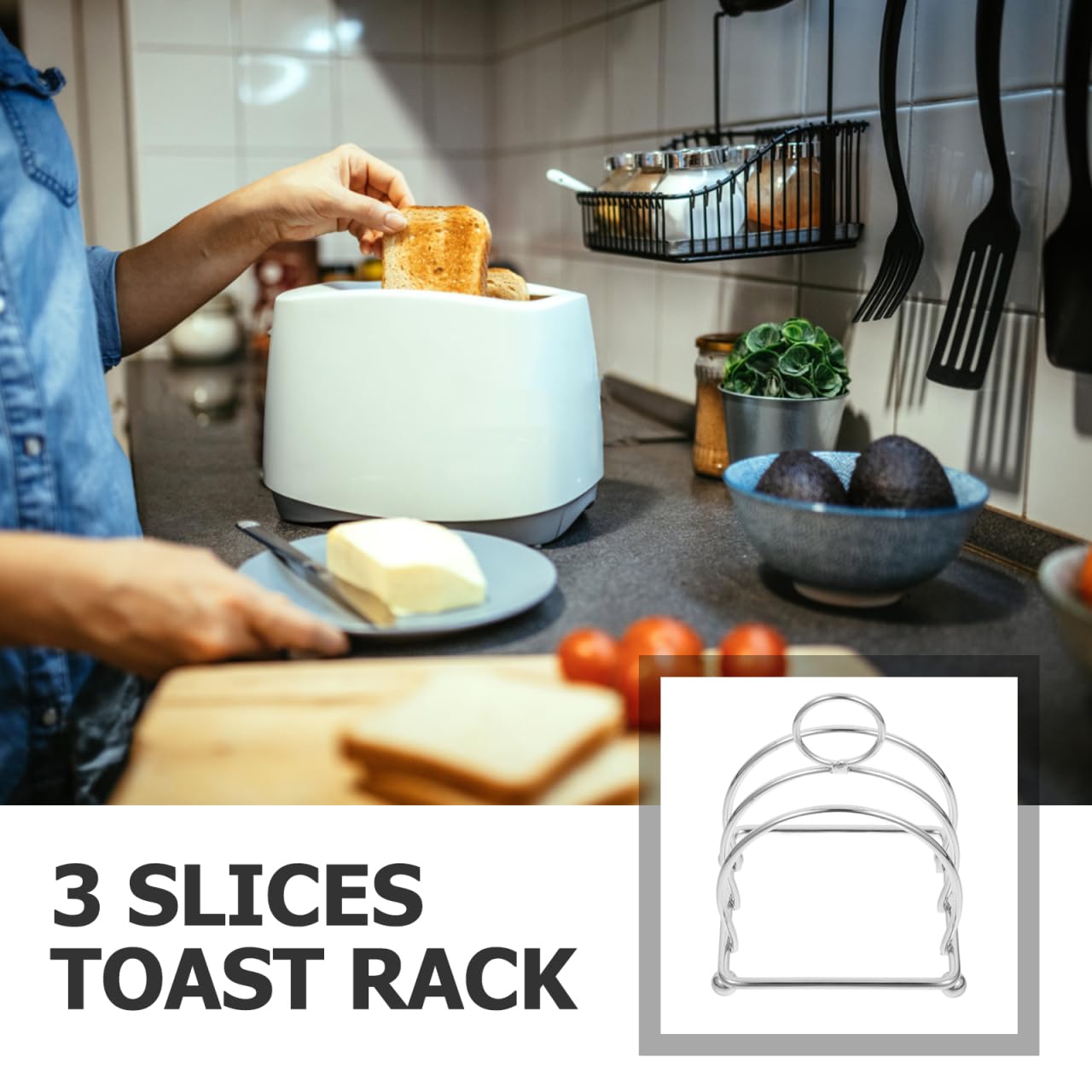 Cabilock Stainless Steel Toast Rack Vertical Bread Loaf Slices Holder Stand Table Serving Metal Slice Bread Rack Desktop Toast Stand Kitchen Gadget