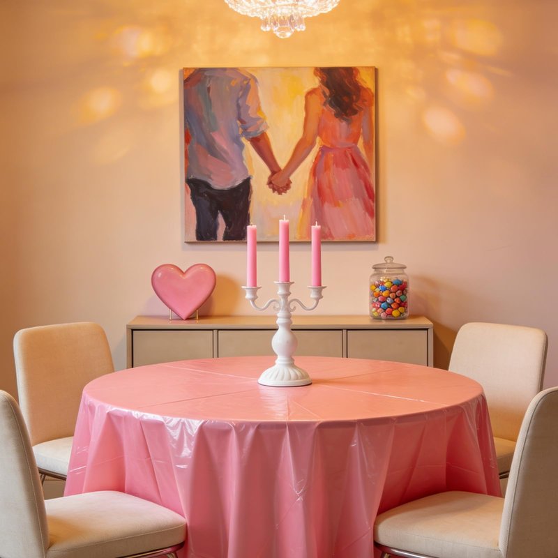 CIEOVO 12 Pcs Valentine's Day Plastic Tablecloths, Disposable Round Red Pink Table Cover 84 Inch Waterproof Table Covers for Valentine's Day Family Wedding Birthday Bridal Shower Party Decorations