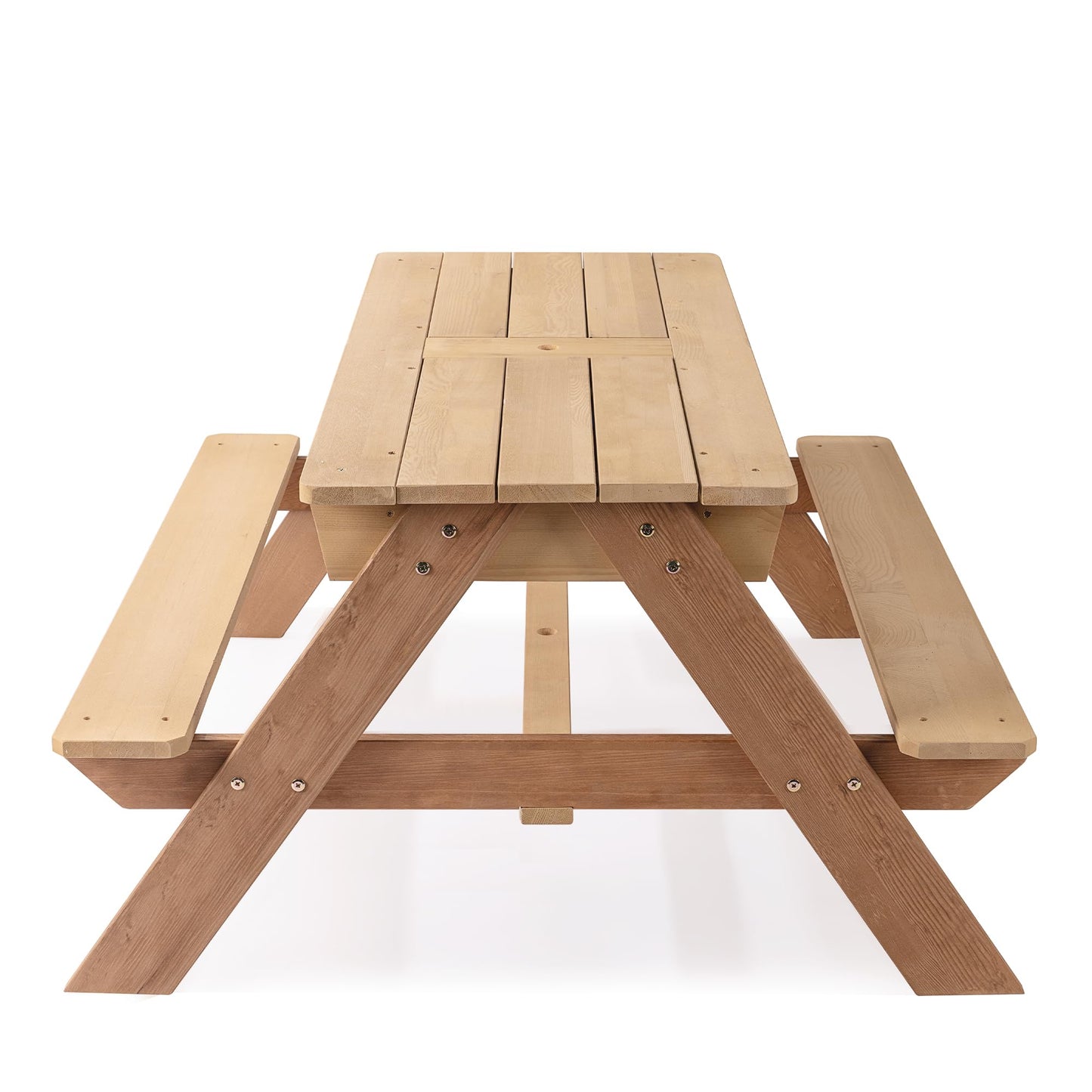 3 in 1 Outdoor Wooden Picnic Table with Umbrella, Convertible Sand Wate, Gray CPSIA Certification