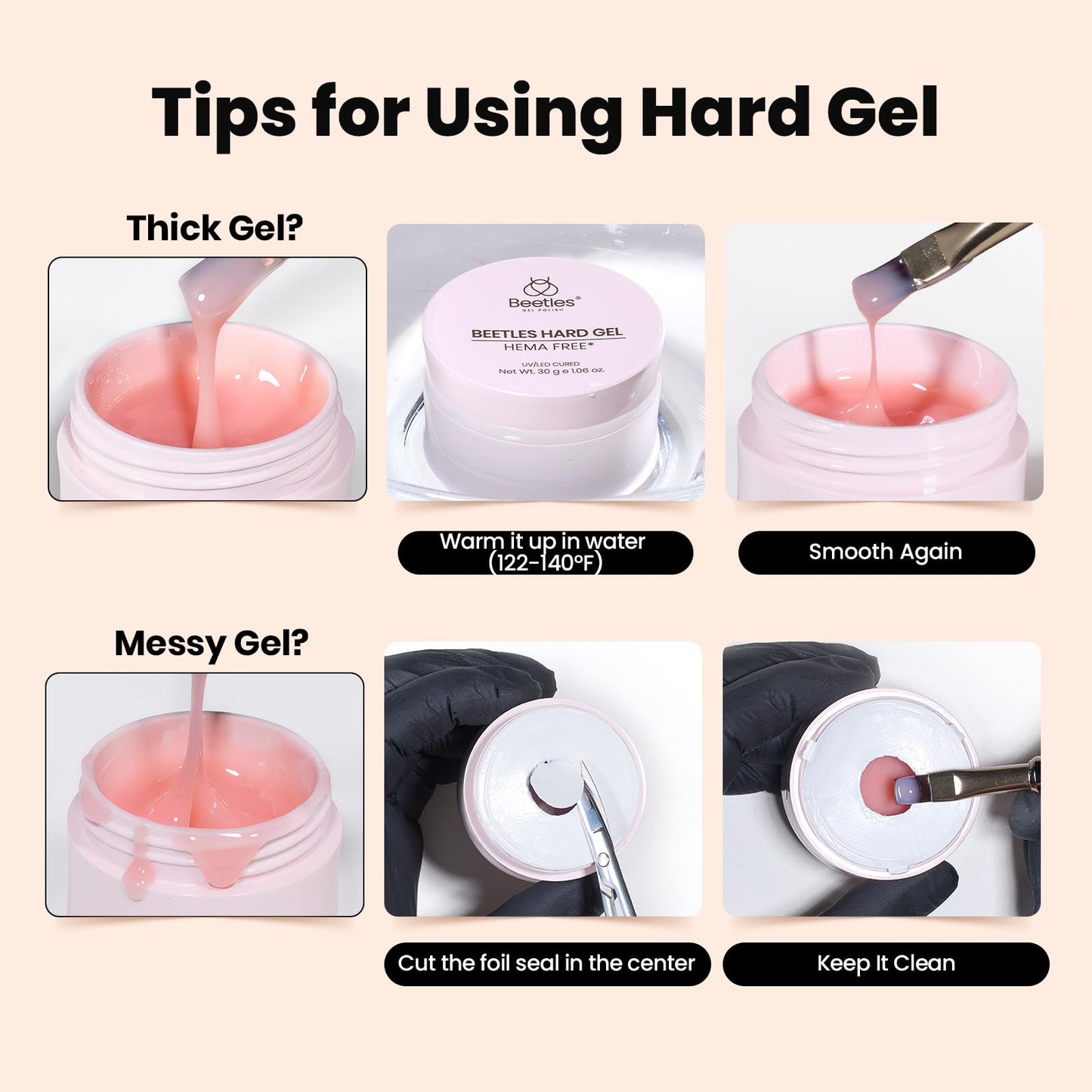 Beetles Hema Free Hard Gel for Nails,2.12 oz 9 in 1 Hard Gel for Nail Extension & Strengthening Broken Nail Repair with Flat Brush 100 Pcs Nail Forms UV LED Lamp Cured Salon Nail Technicians Women